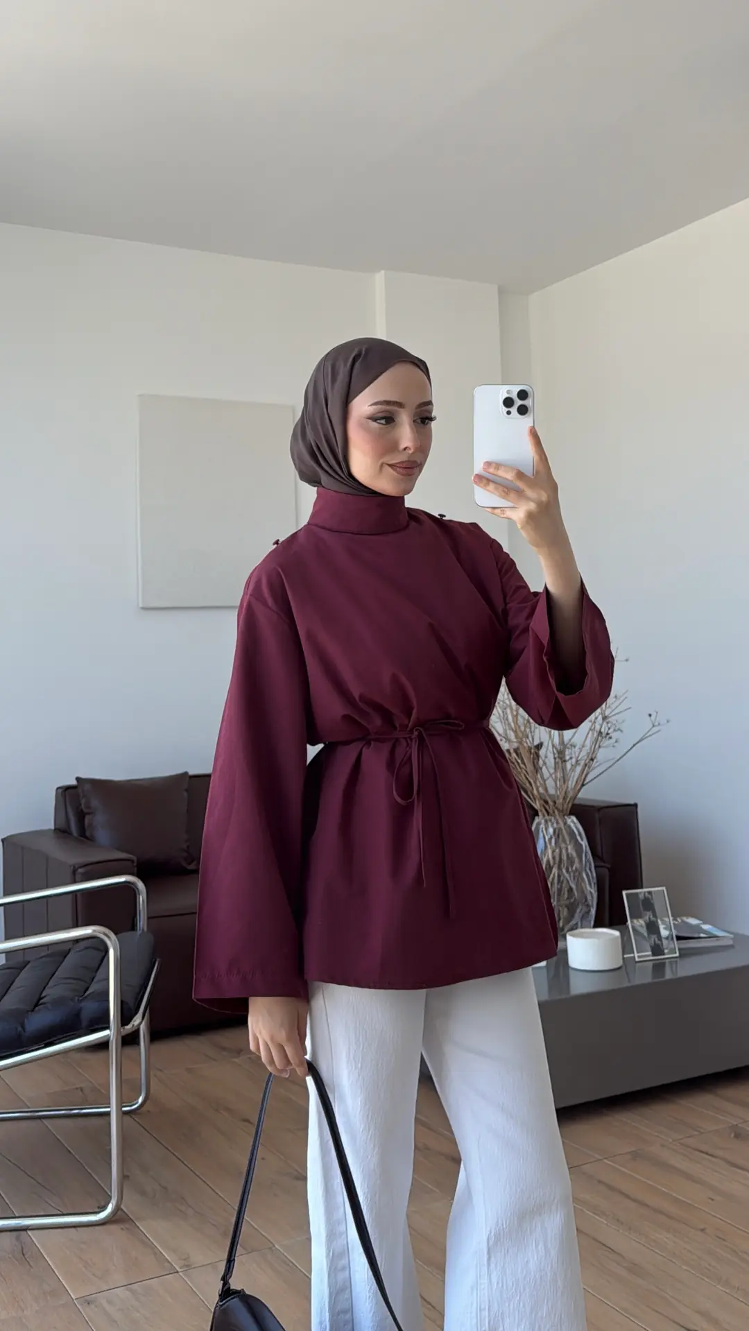 Seyyar Şallı Poplin Gömlek Bordo