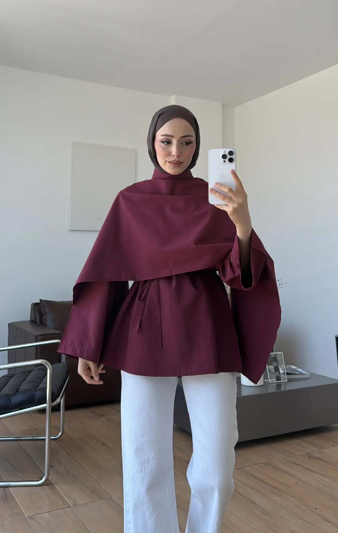 Seyyar Şallı Poplin Gömlek Bordo