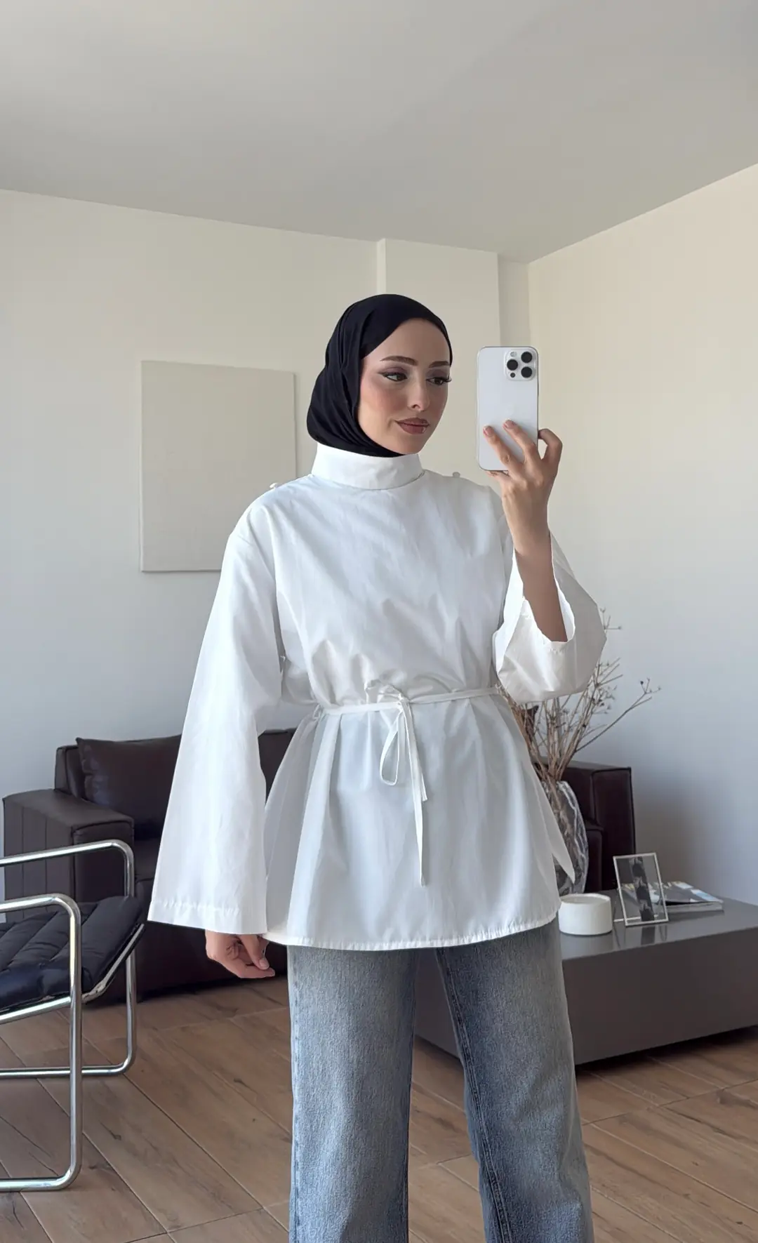 Seyyar Şallı Poplin Gömlek Beyaz