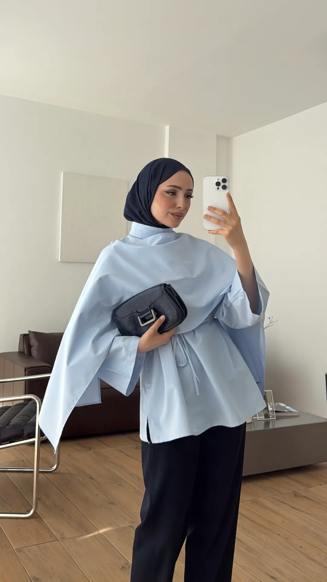 Seyyar Şallı Poplin Gömlek Mavi