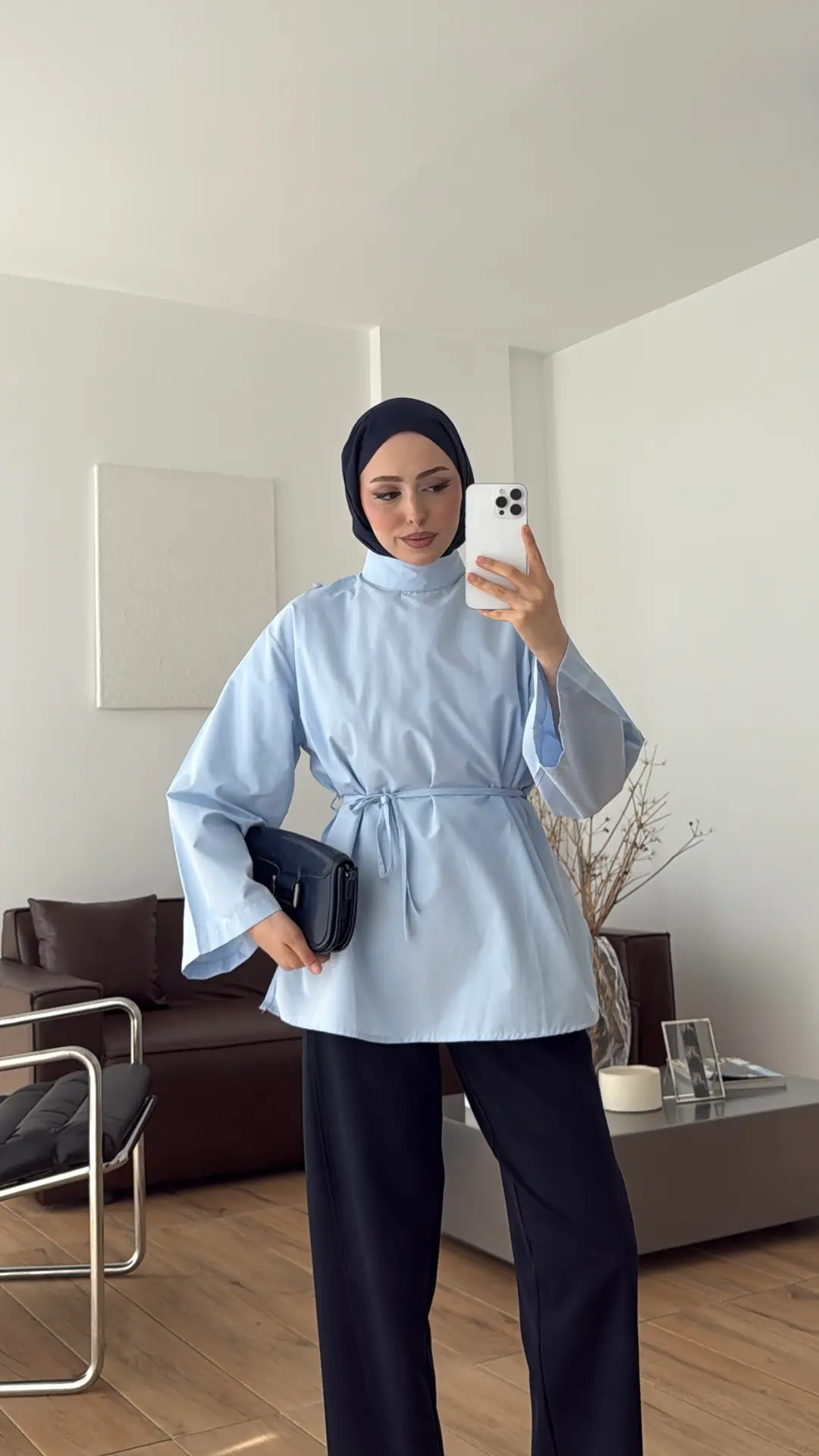 Seyyar Şallı Poplin Gömlek Mavi