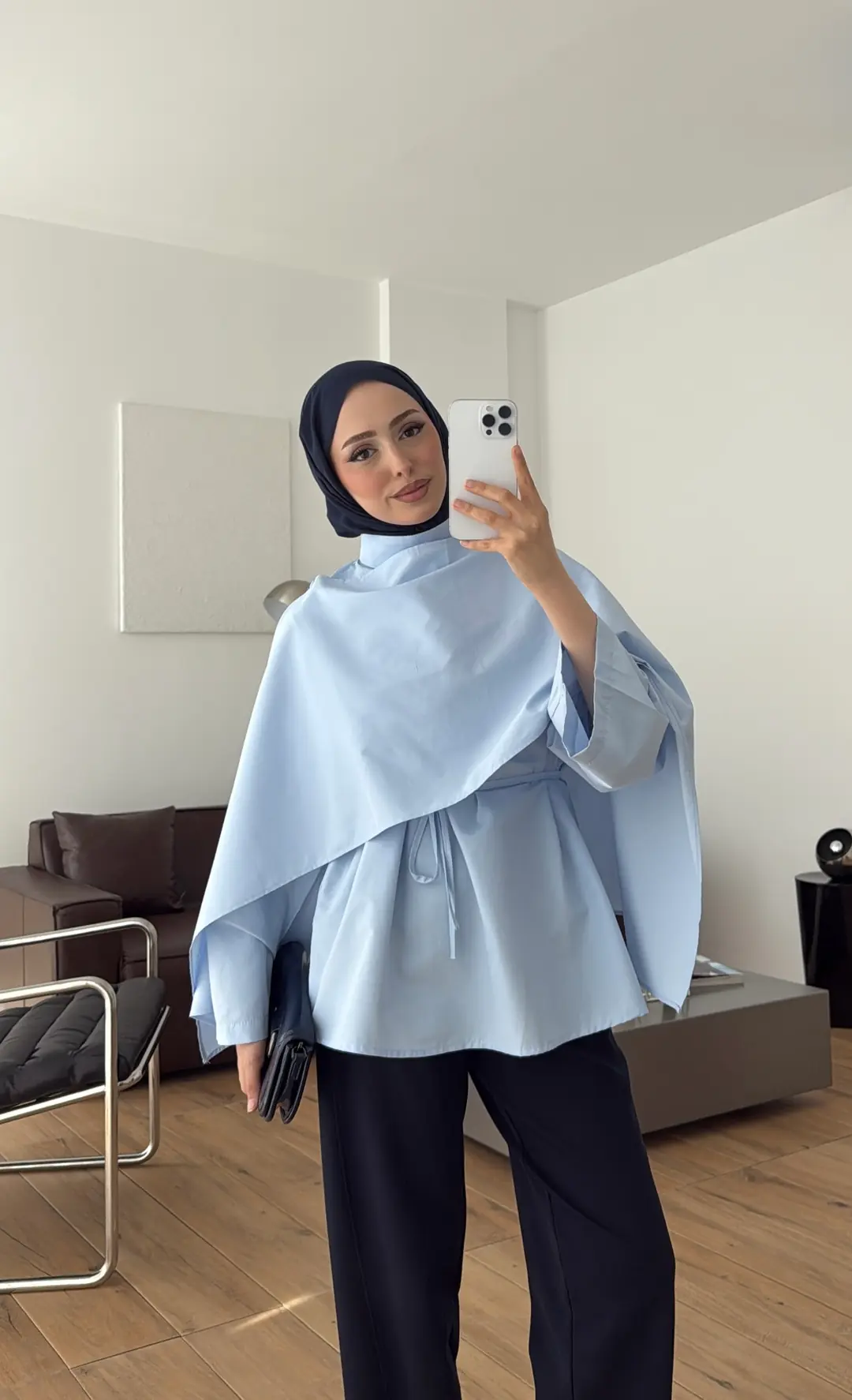 Seyyar Şallı Poplin Gömlek Mavi
