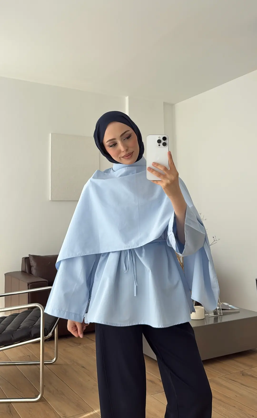 Seyyar Şallı Poplin Gömlek Mavi
