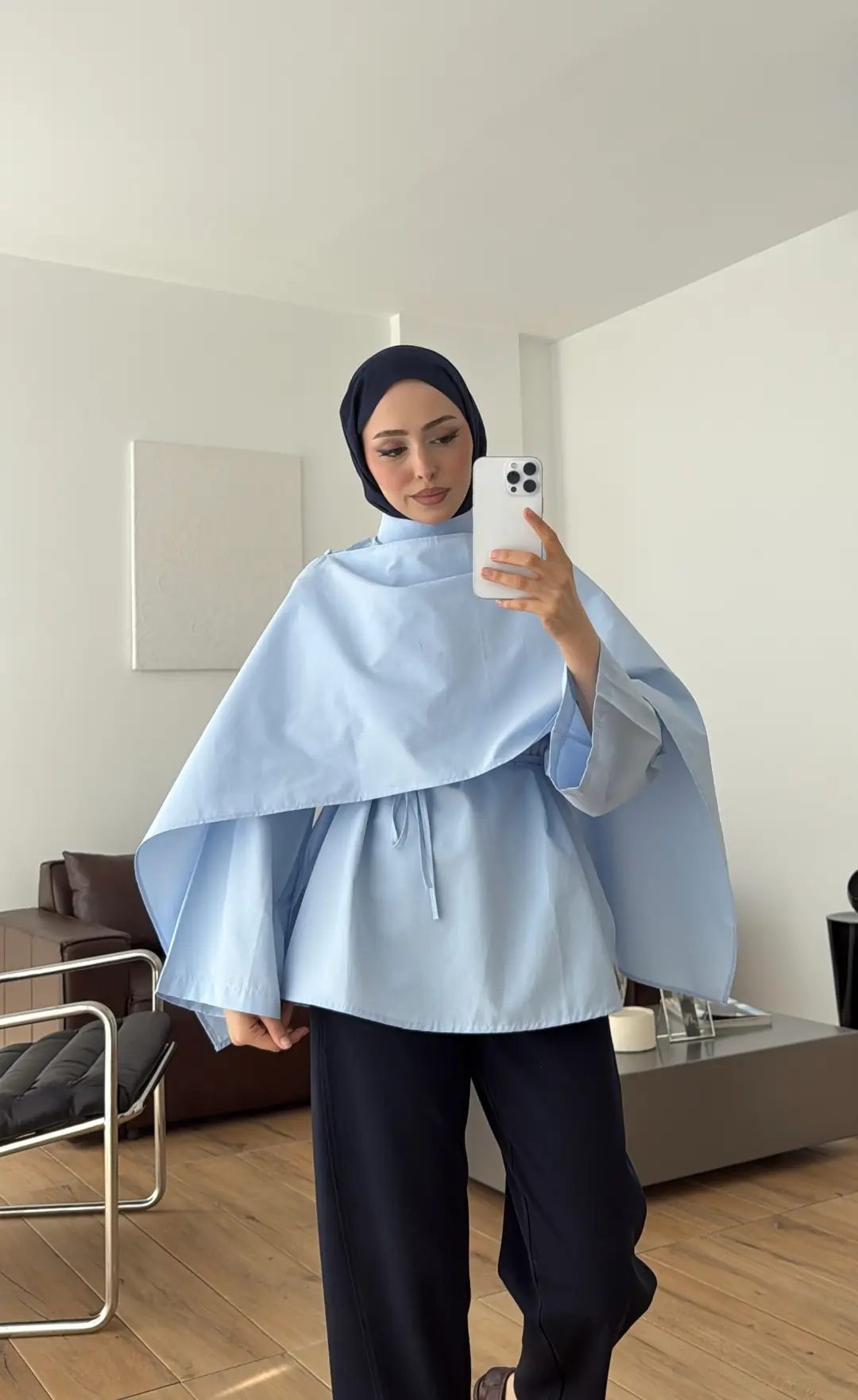 Seyyar Şallı Poplin Gömlek Mavi