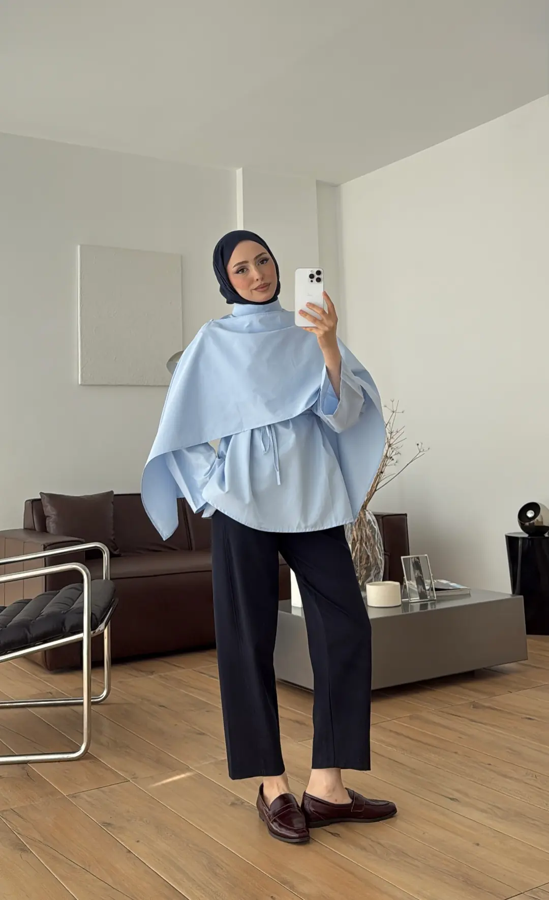 Seyyar Şallı Poplin Gömlek Mavi