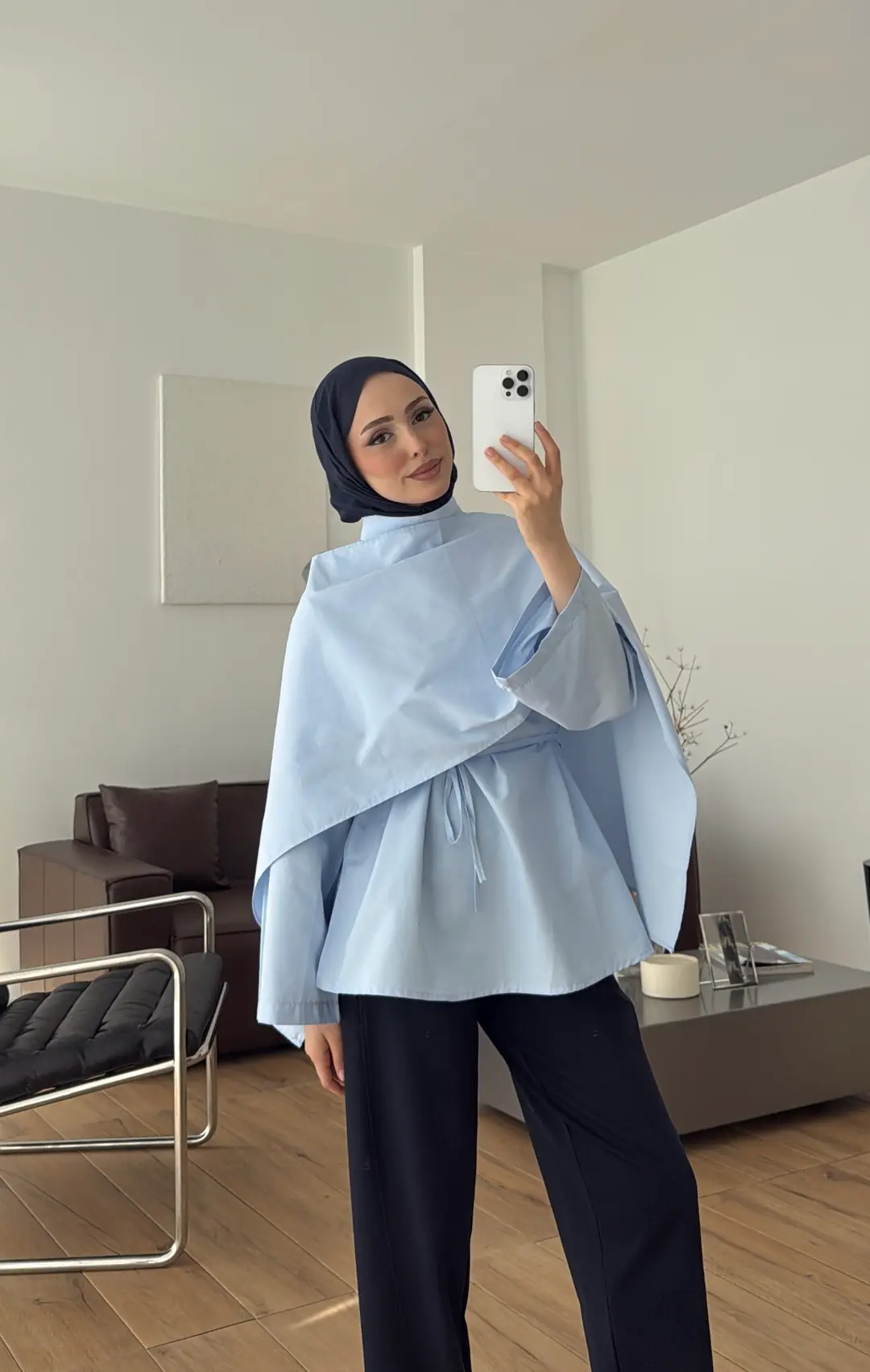 Seyyar Şallı Poplin Gömlek Mavi