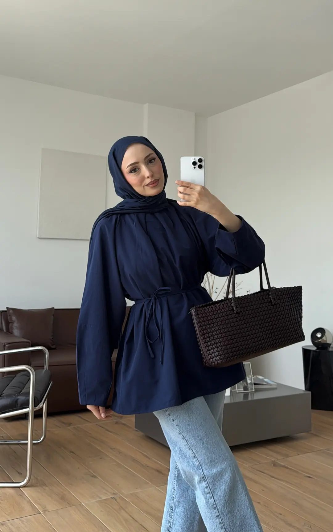 Yakası Pile Detay Gömlek Lacivert 
