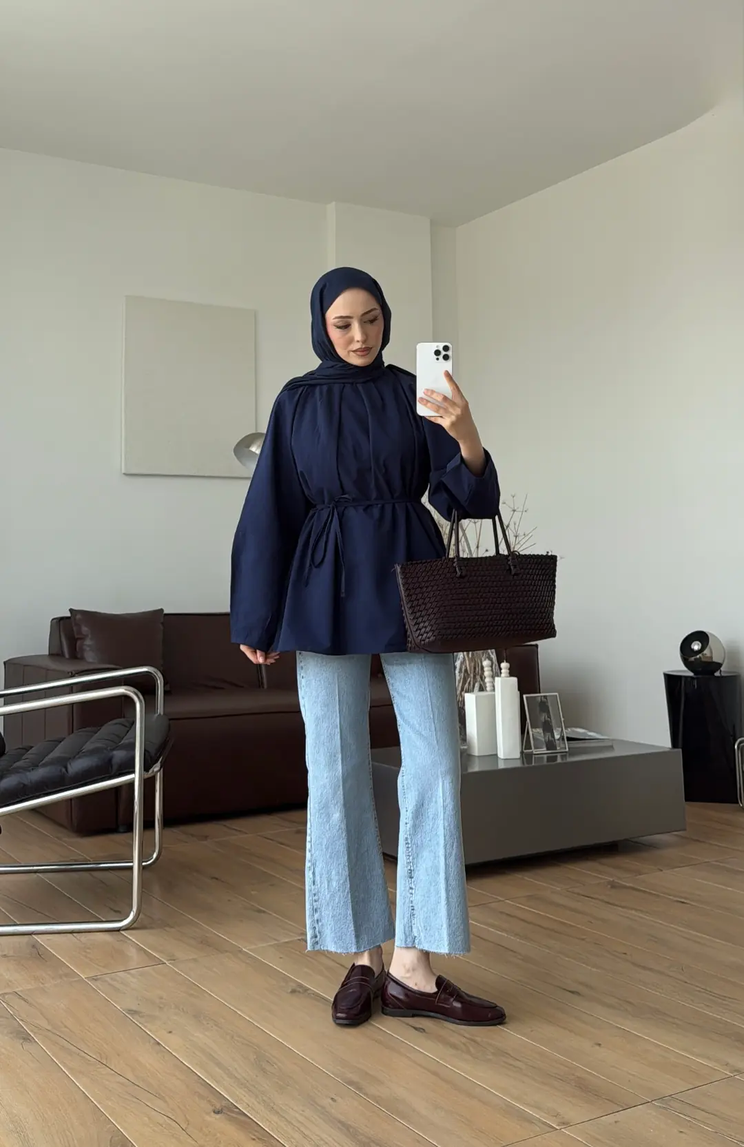 Yakası Pile Detay Gömlek Lacivert