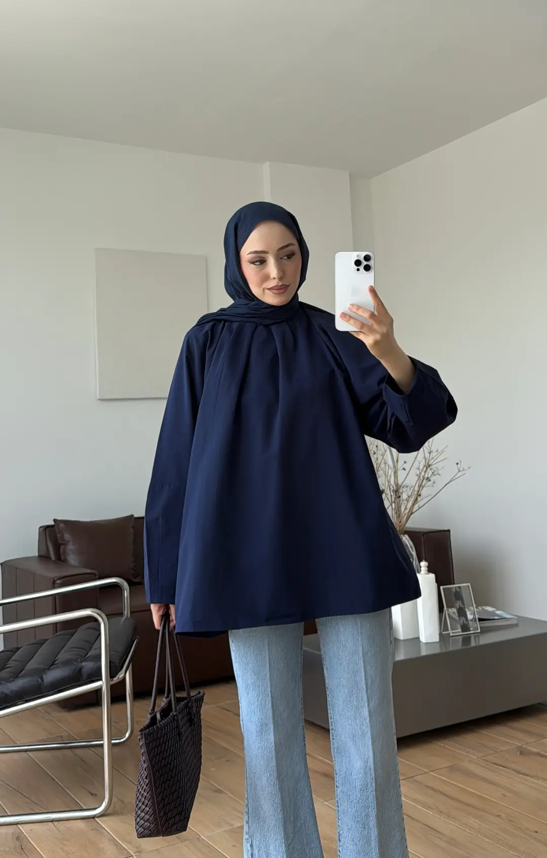 Yakası Pile Detay Gömlek Lacivert