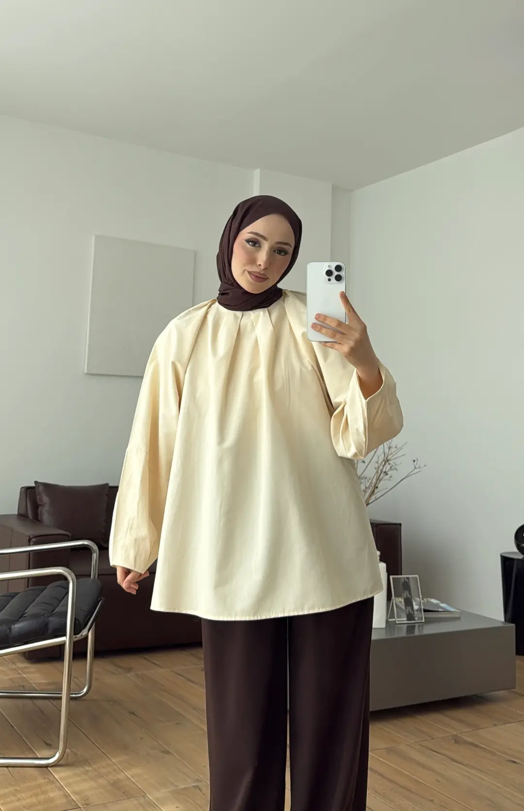 Yakası Pile Detay Gömlek Pastel Sarı