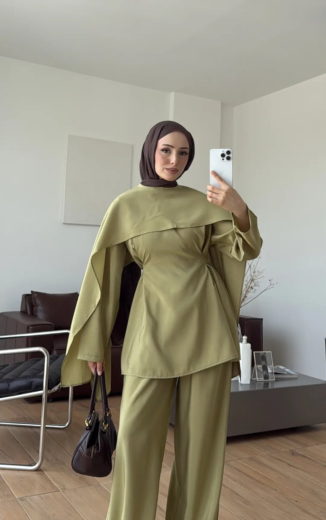 Seyyar Pelerin Detay 3'lü Takım Yağ Yeşili