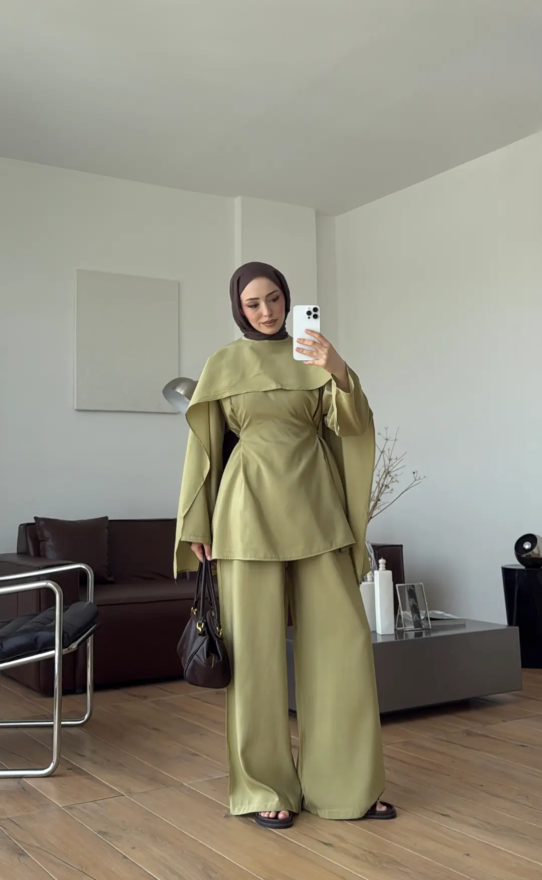 Seyyar Pelerin Detay 3'lü Takım Yağ Yeşili