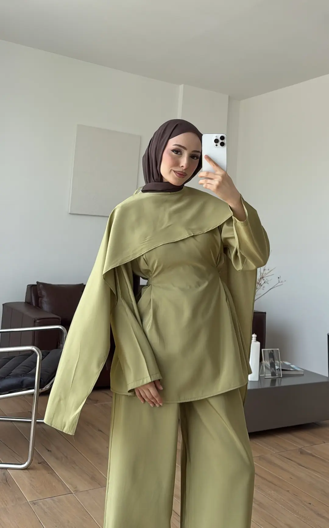 Seyyar Pelerin Detay 3'lü Takım Yağ Yeşili