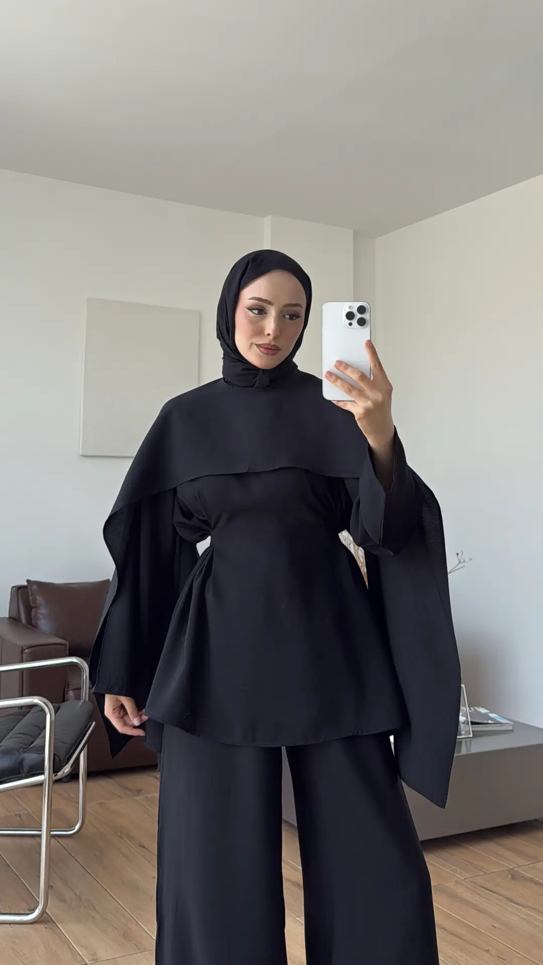 Seyyar Pelerin Detay 3'lü Takım Siyah