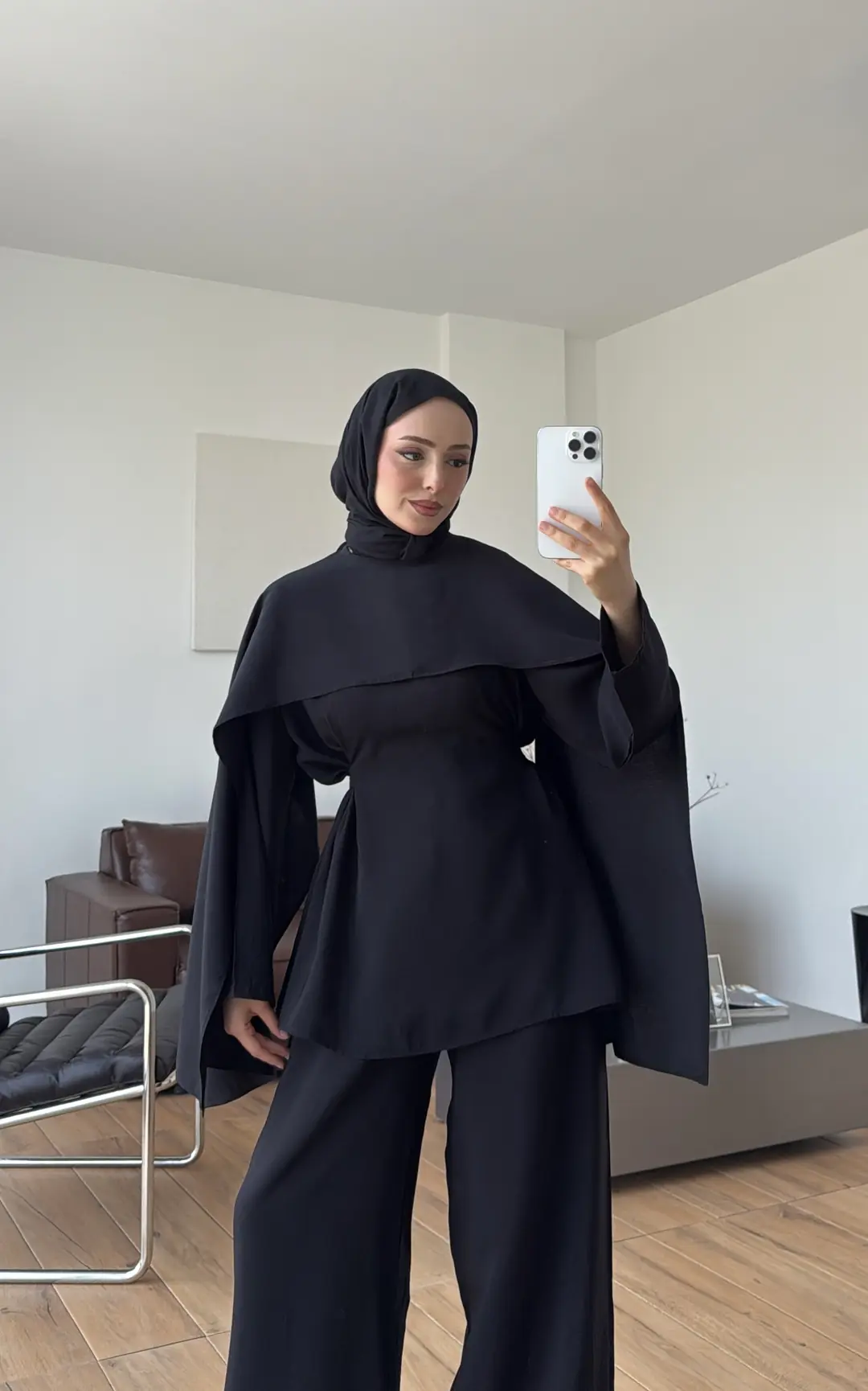Seyyar Pelerin Detay 3'lü Takım Siyah