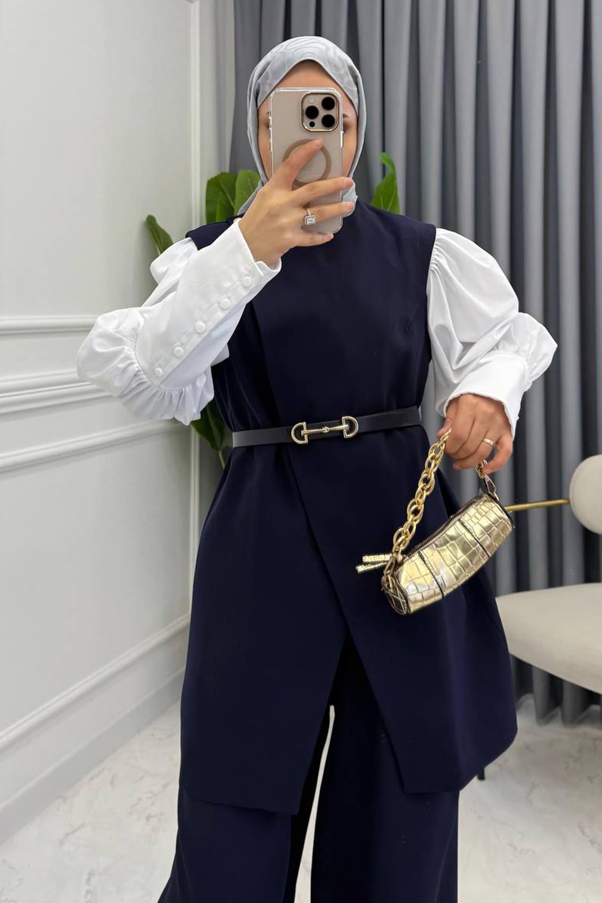 GOLD KEMERLİ YELEK TAKIM LACİVERT | Yeni Sezon | MİQA