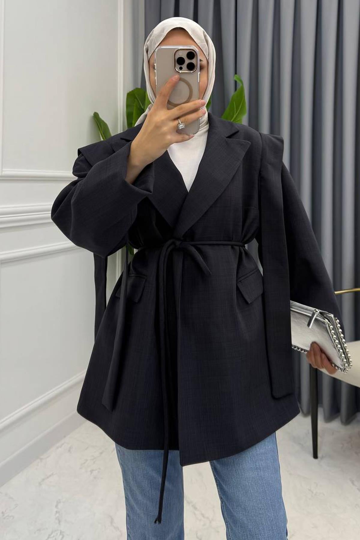 NİNA OMUZ DETAY BLAZER CEKET ANTRASİT
