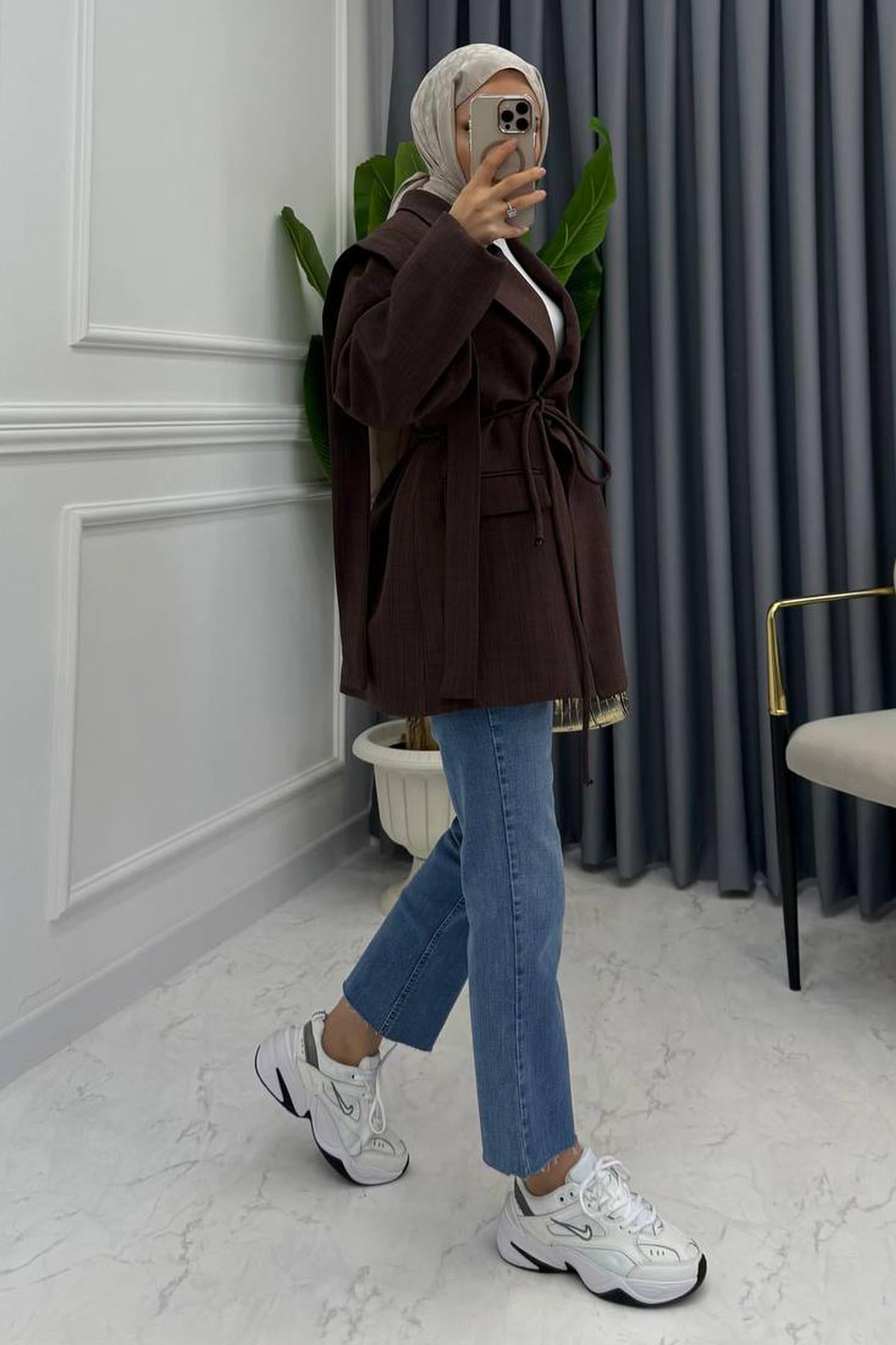 NİNA OMUZ DETAY BLAZER CEKET KAHVE
