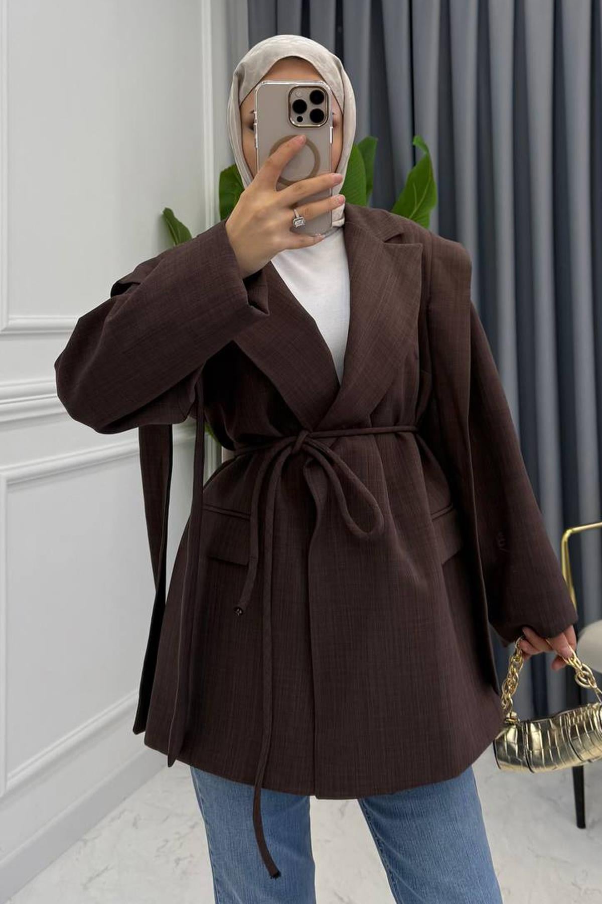 NİNA OMUZ DETAY BLAZER CEKET KAHVE