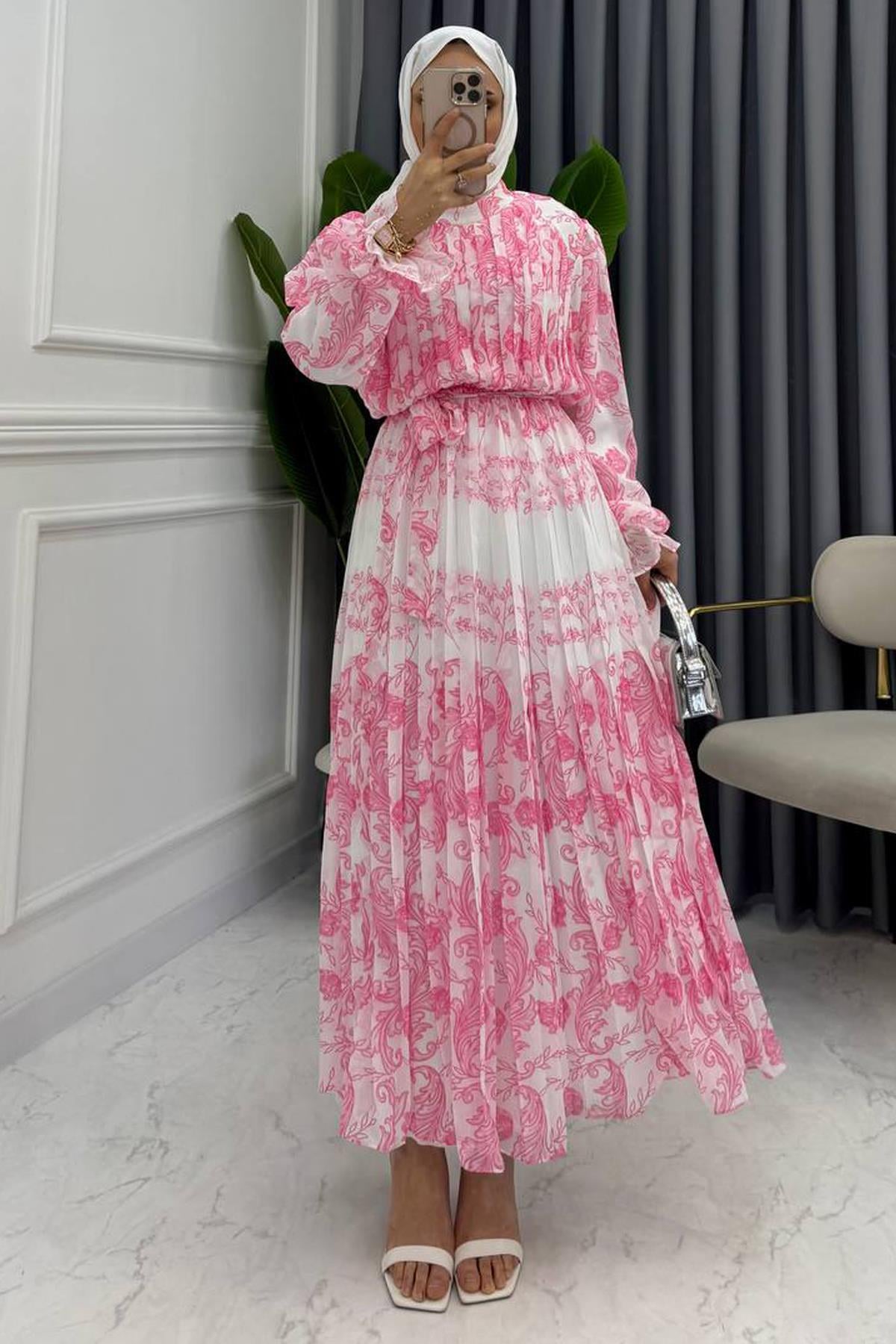 OLİVİA ŞİFON ELBİSE PEMBE