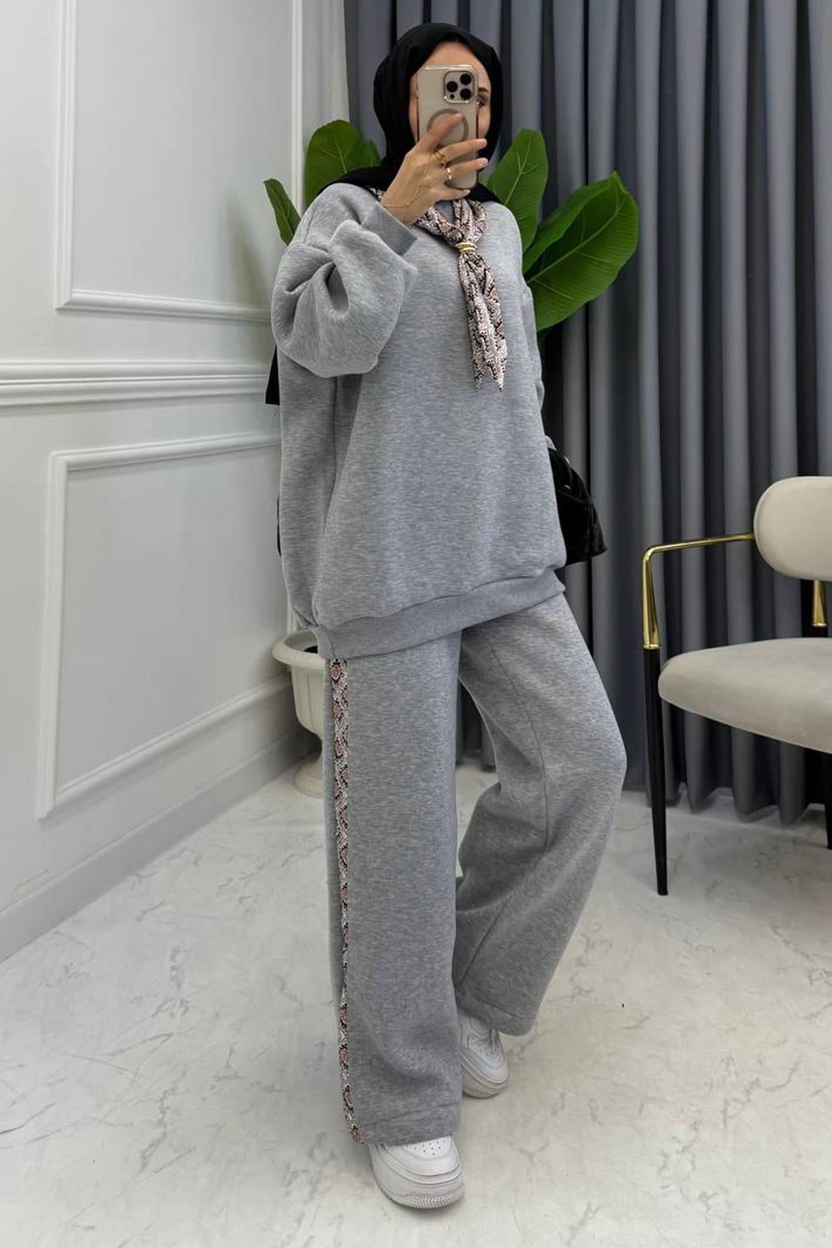 FULAR DETAY SWEAT TAKIM GRİ