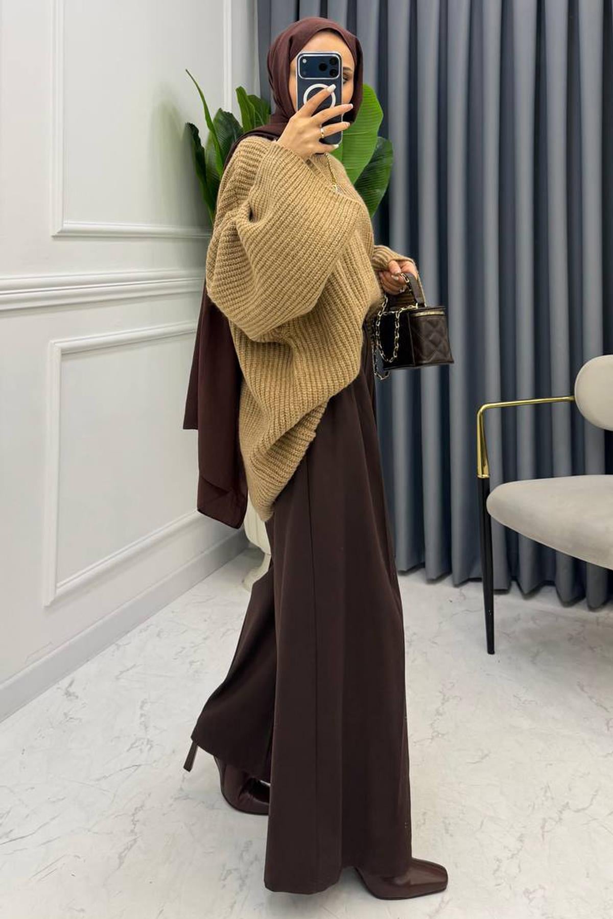 ÖRME TRİKO KAZAK CAMEL
