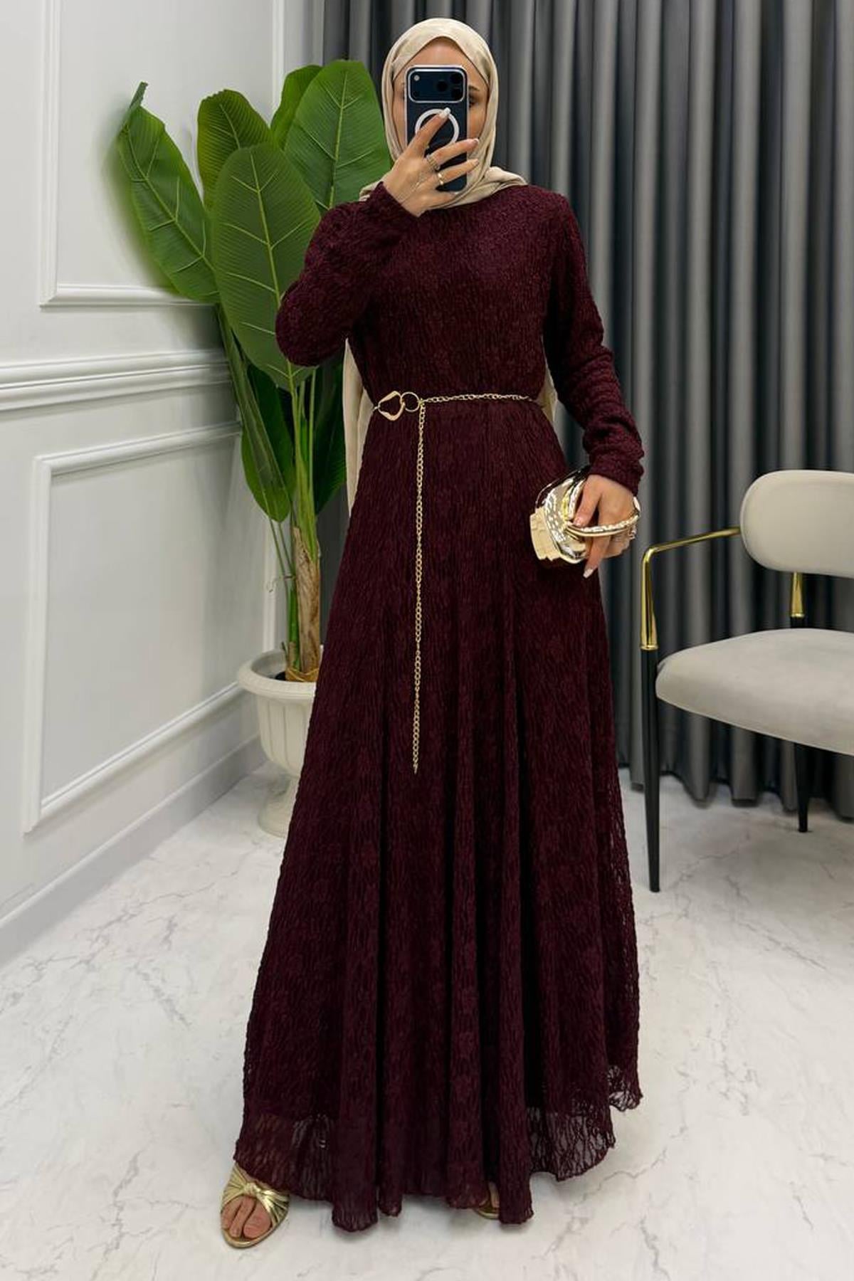 DANTEL ELBİSE BORDO