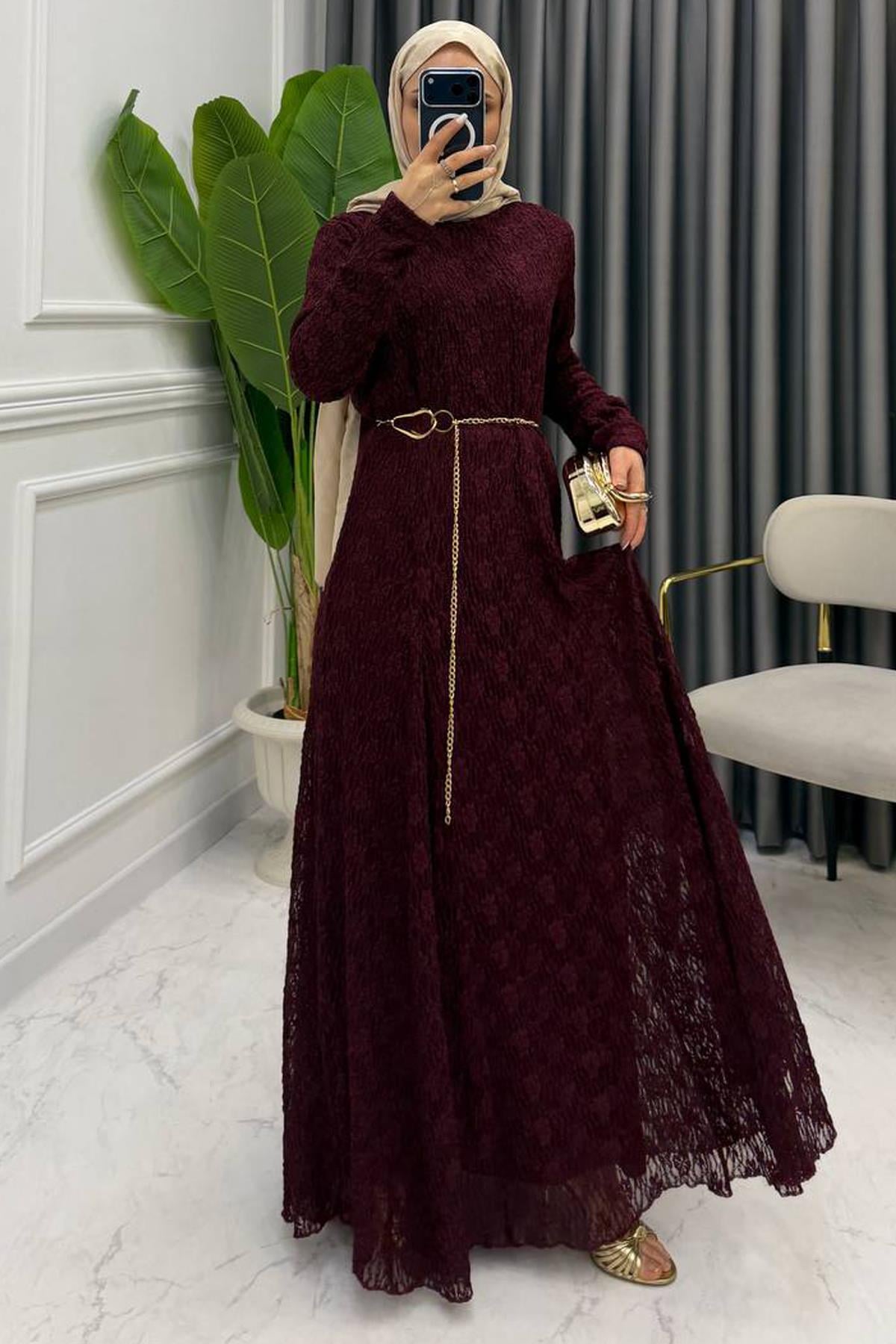 DANTEL ELBİSE BORDO