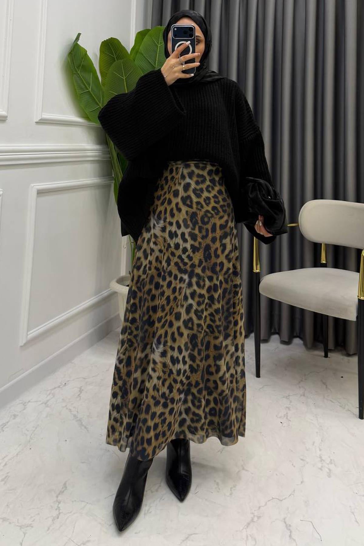 TÜL LEOPAR DESEN ETEK 