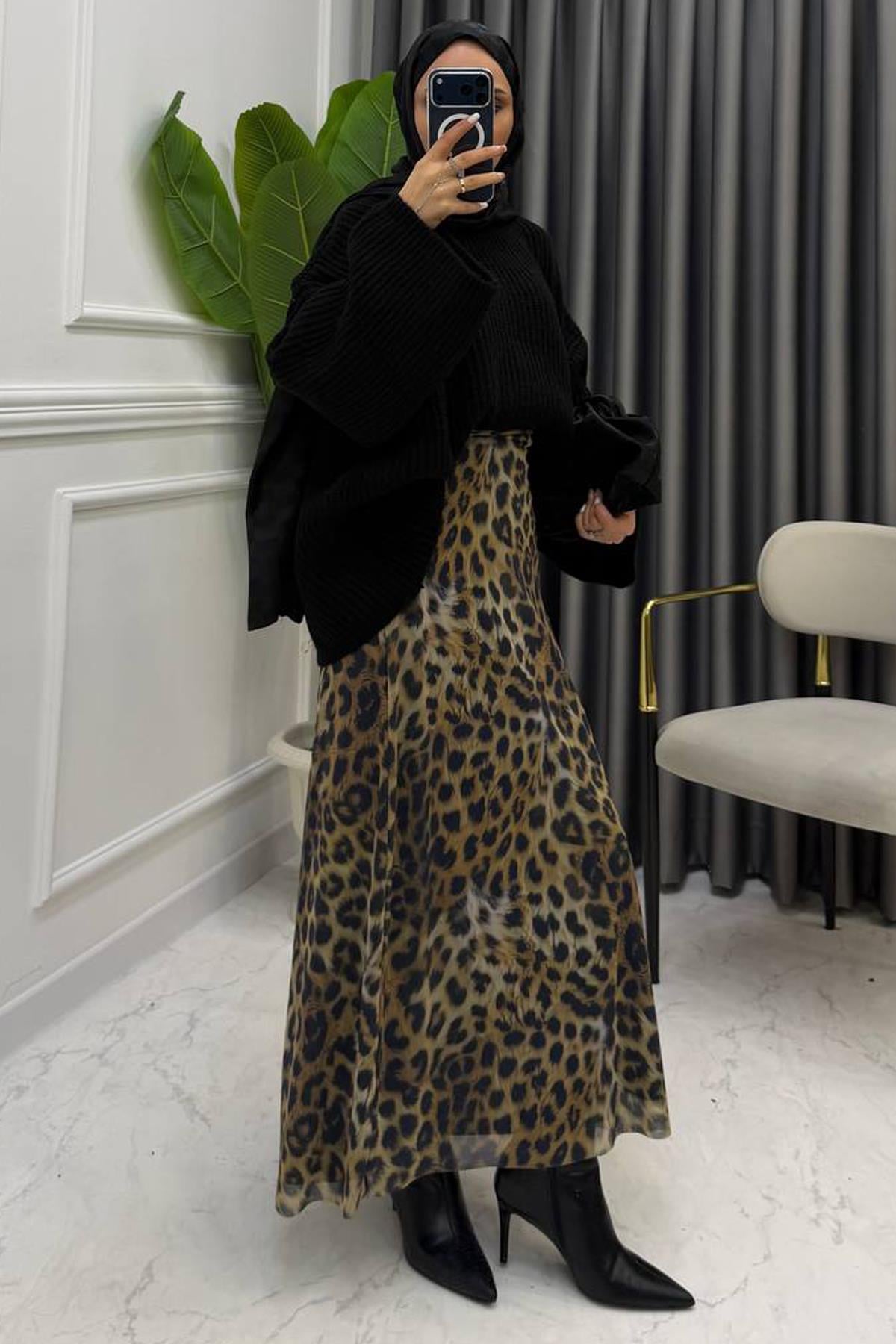 TÜL LEOPAR DESEN ETEK