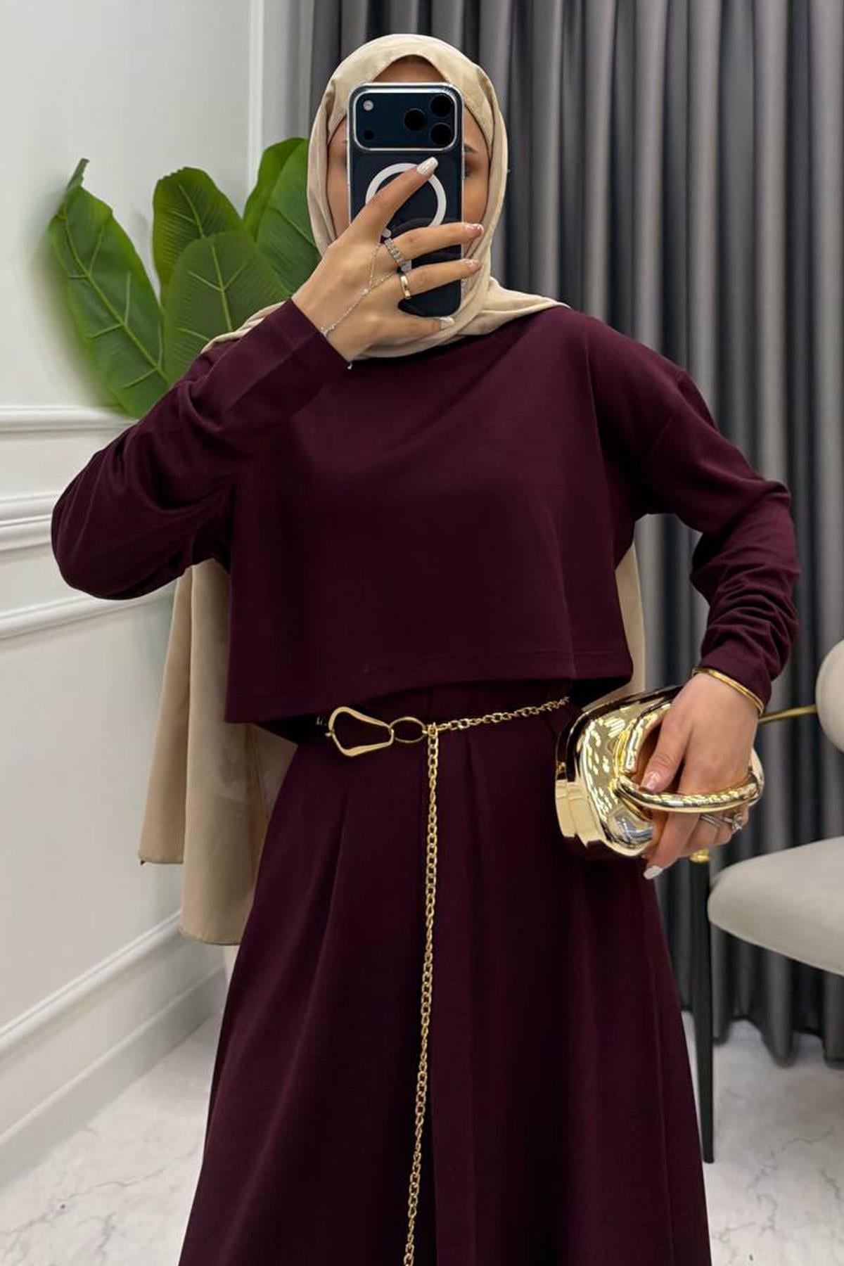 İKİLİ ELBİSE TAKIM BORDO
