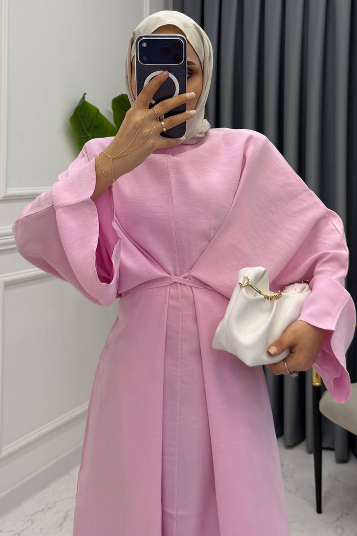 SİYONA KETEN ELBİSE PEMBE