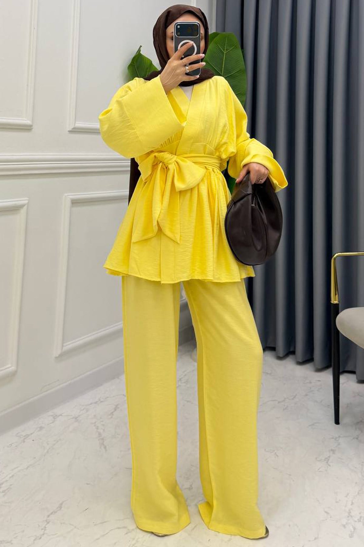 İVORY İKİLİ KETEN TAKIM SARI