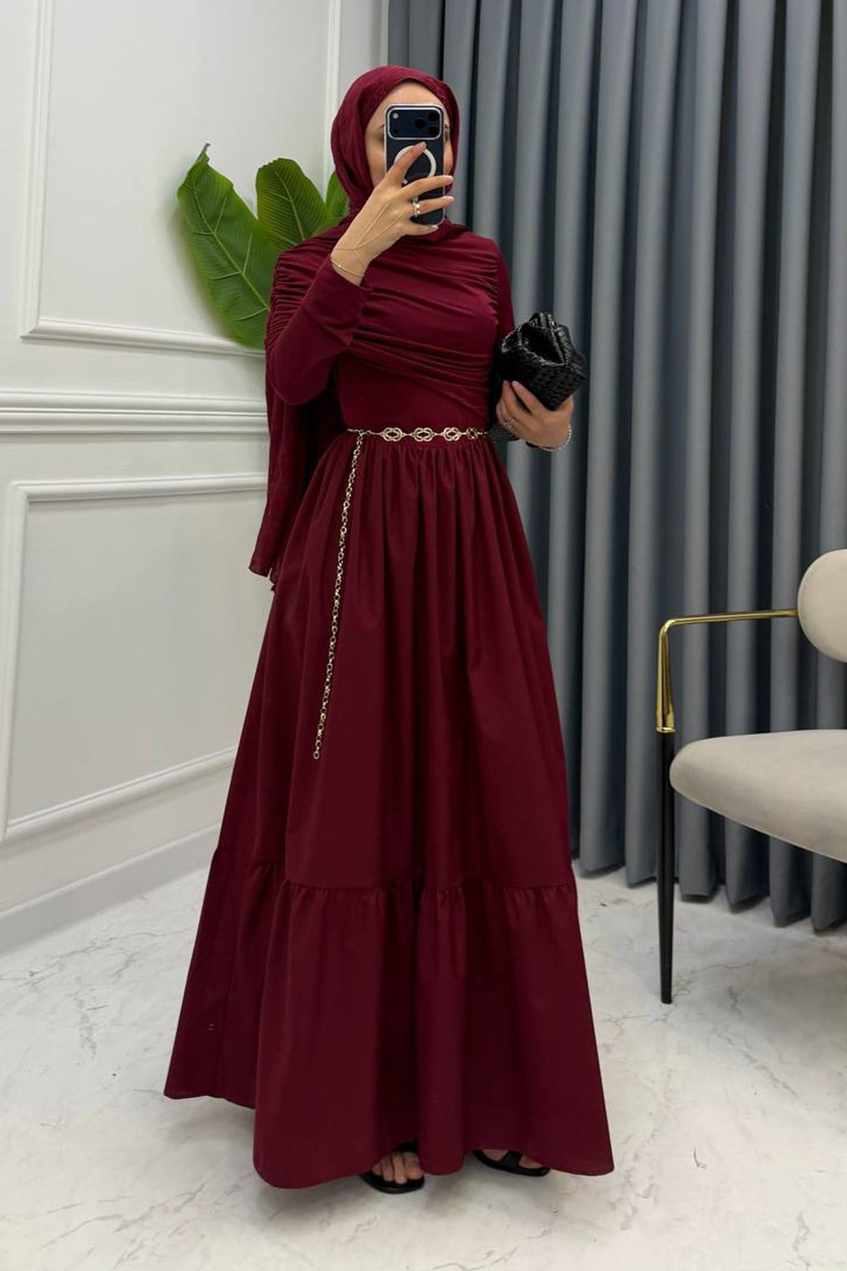 MARİ SANDY ELBİSE BORDO