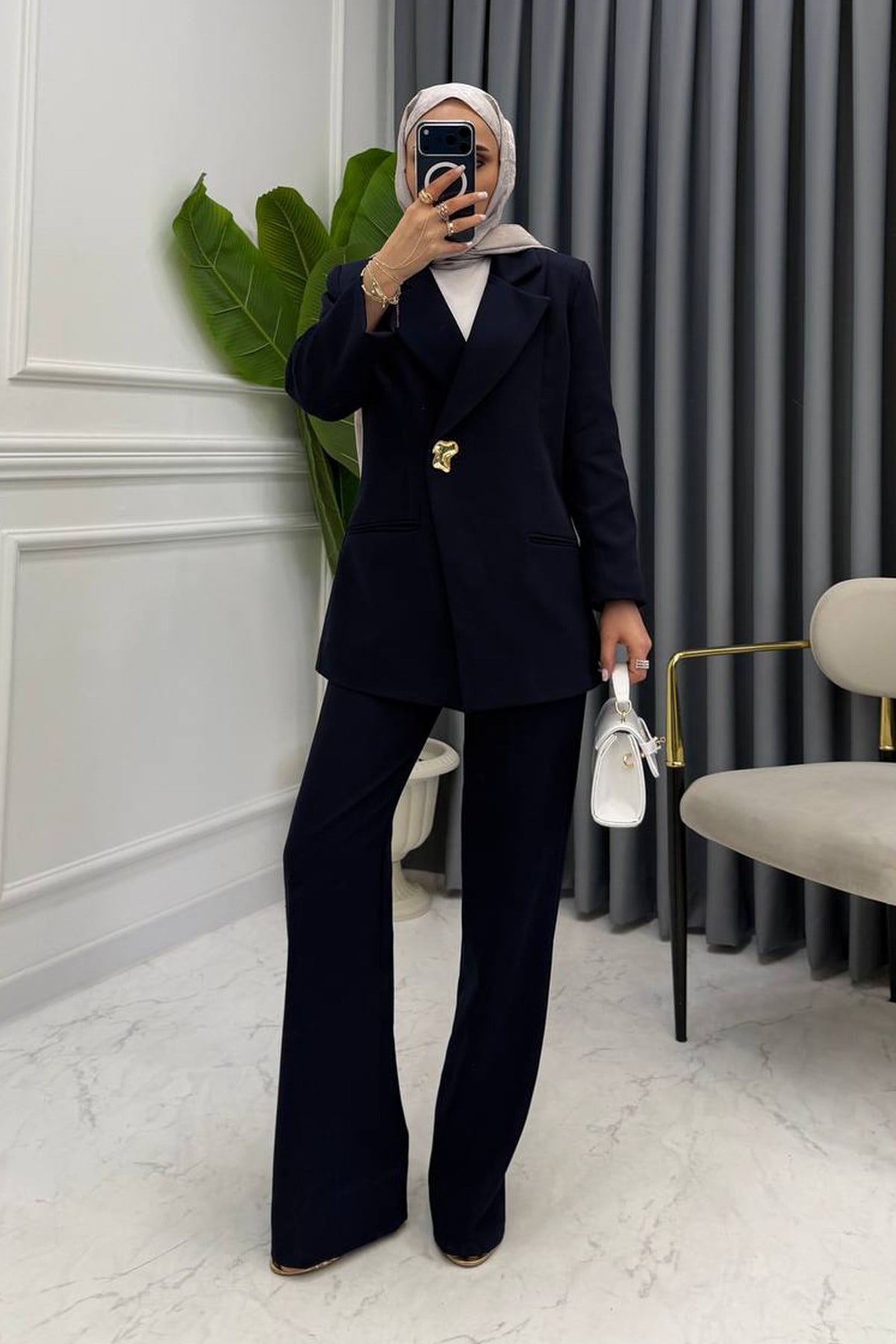 NOVA GOLD DÜĞMELİ BLAZER TAKIM LACİVERT