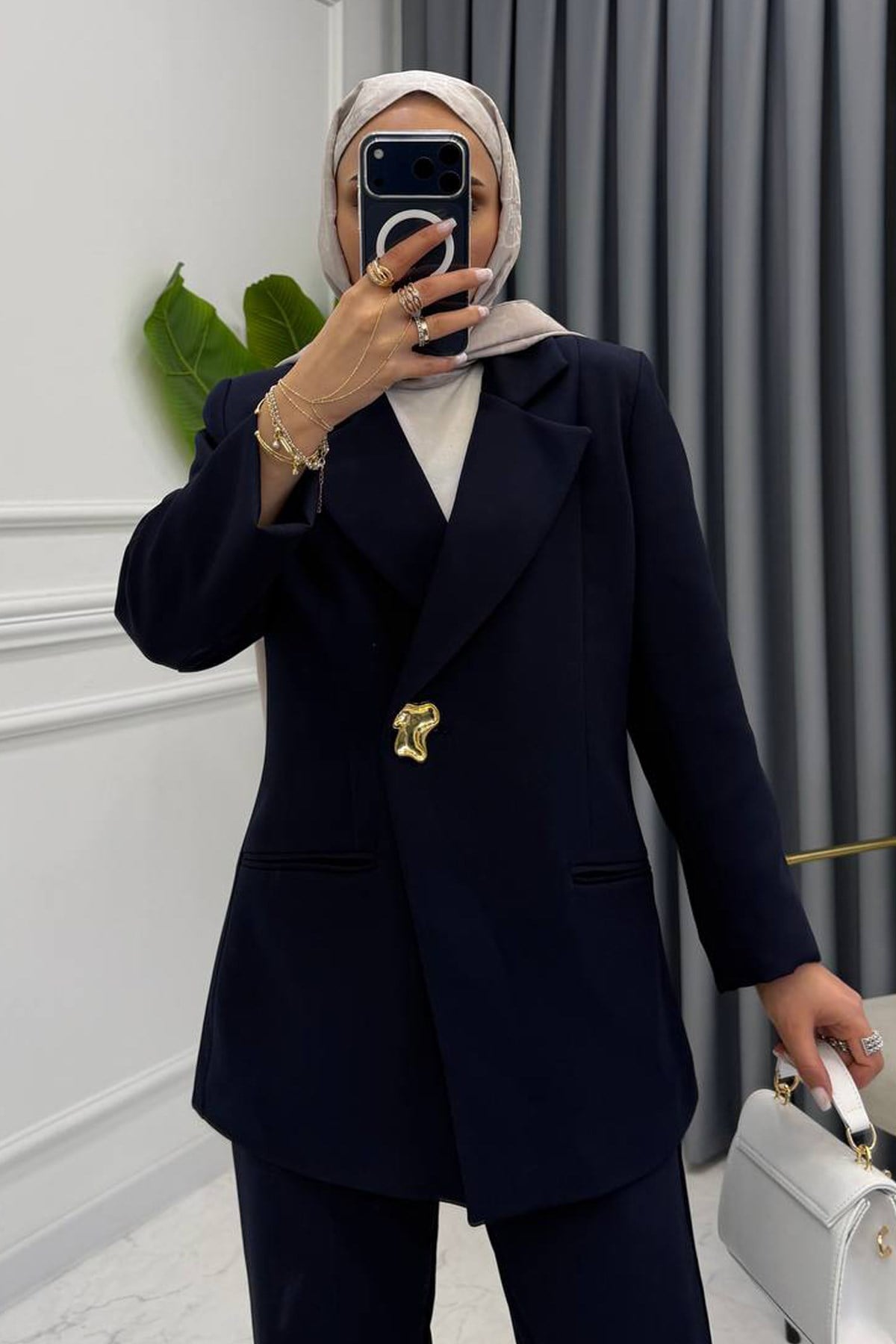 NOVA GOLD DÜĞMELİ BLAZER TAKIM LACİVERT