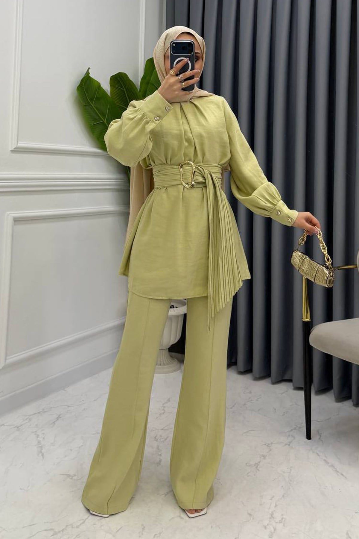 LİVA GOLD KEMERLİ TAKIM MİNT YEŞİL