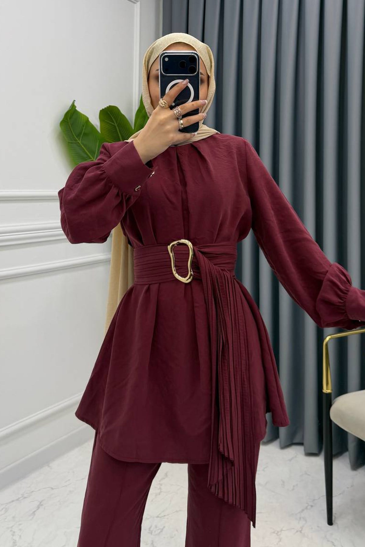LİVA GOLD KEMERLİ TAKIM BORDO
