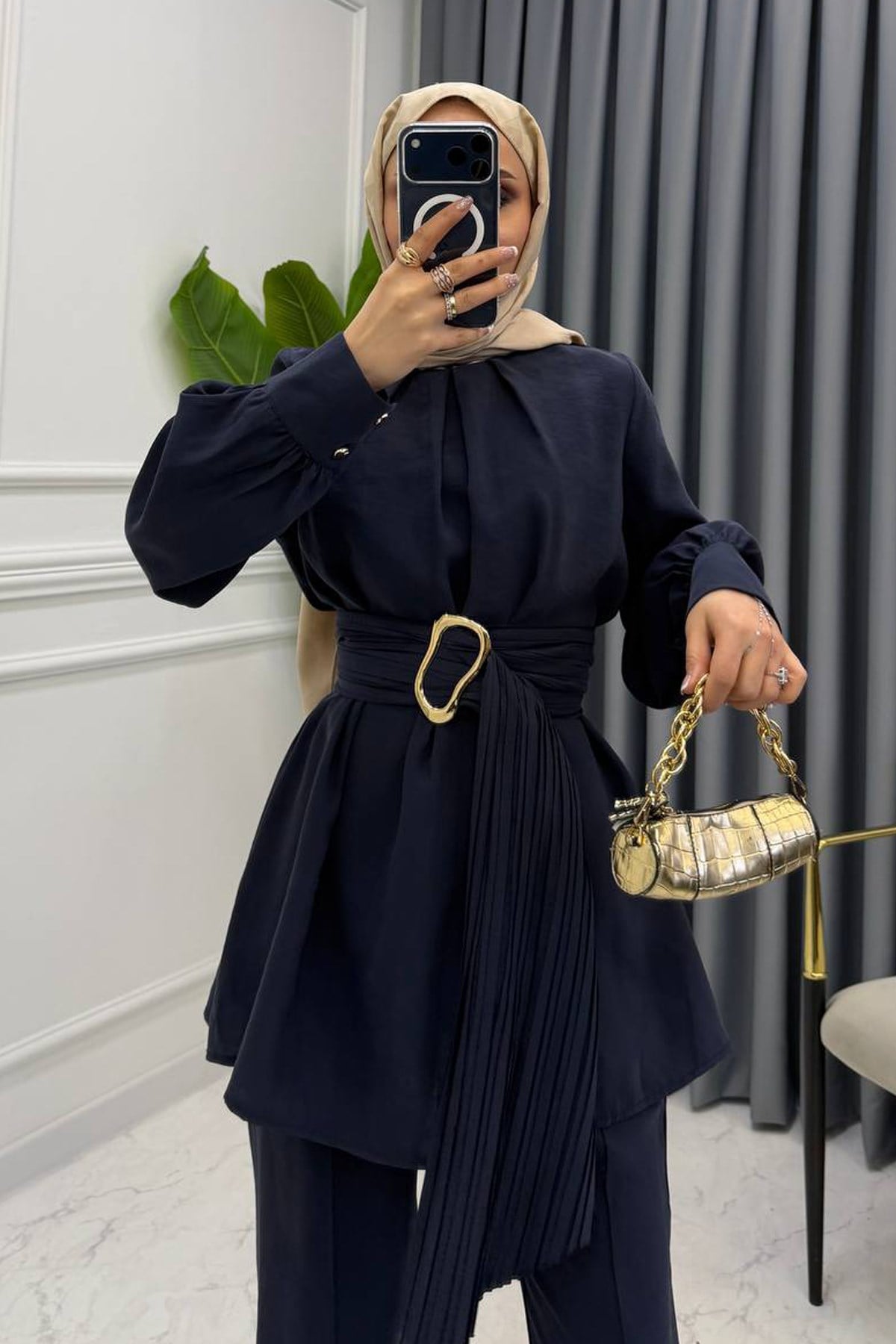 LİVA GOLD KEMERLİ TAKIM LACİVERT