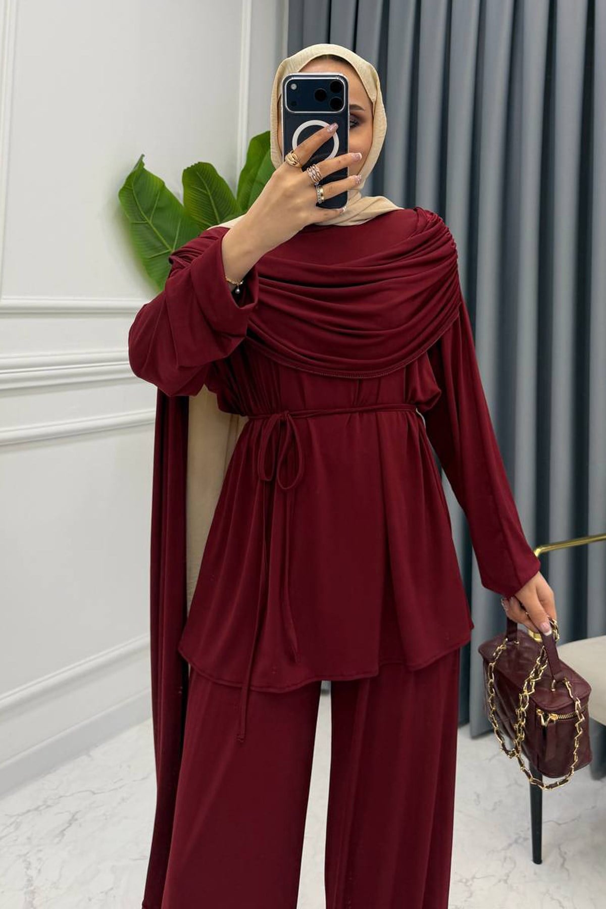 MİKA SANDY KEMERLİ TAKIM BORDO