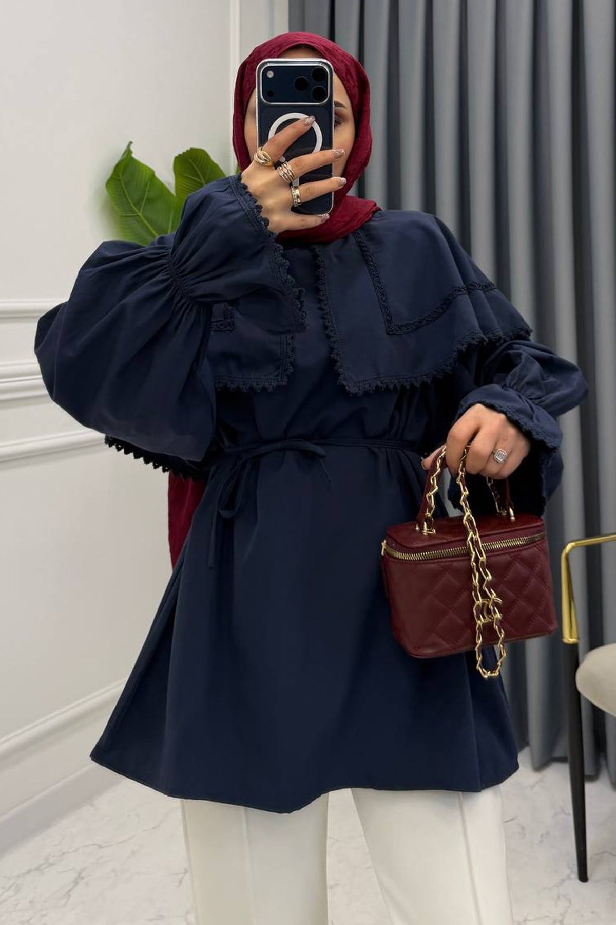 BEBE YAKA DANTELLİ GÖMLEK LACİVERT