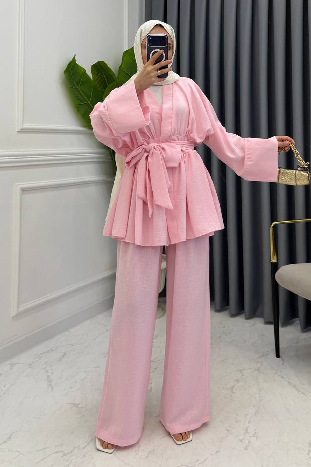 İVORY İKİLİ KETEN TAKIM AÇIK PEMBE