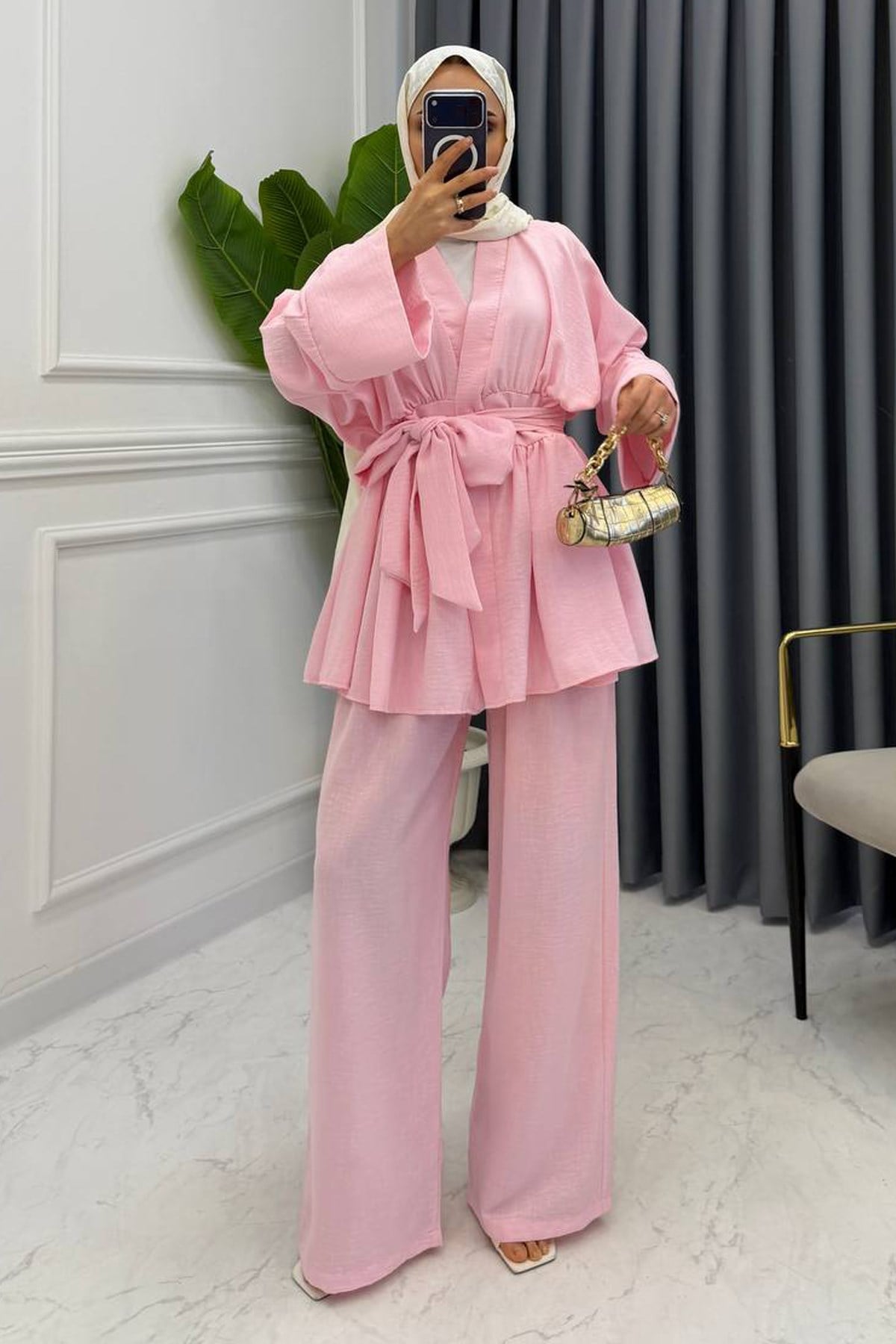 İVORY İKİLİ KETEN TAKIM AÇIK PEMBE