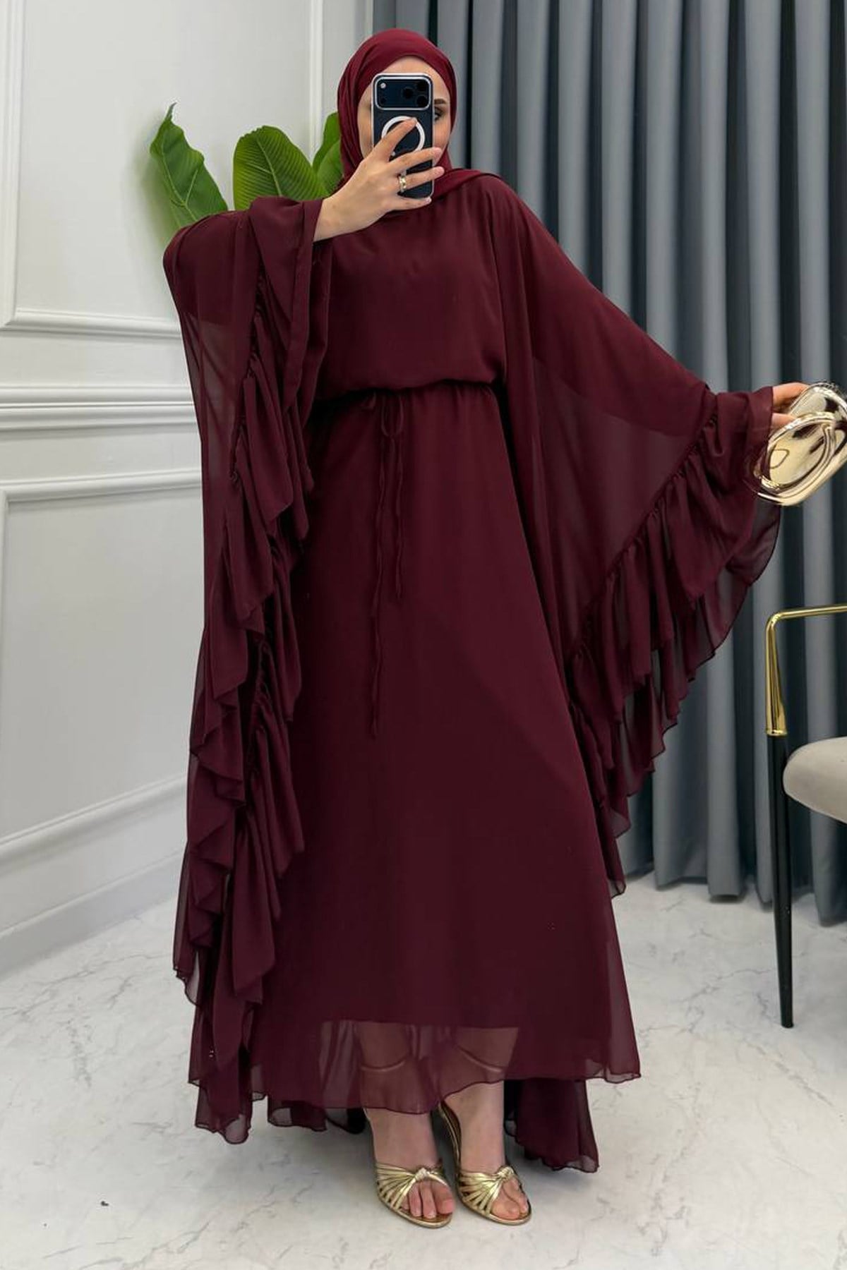 YARASA MODEL ELBİSE BORDO