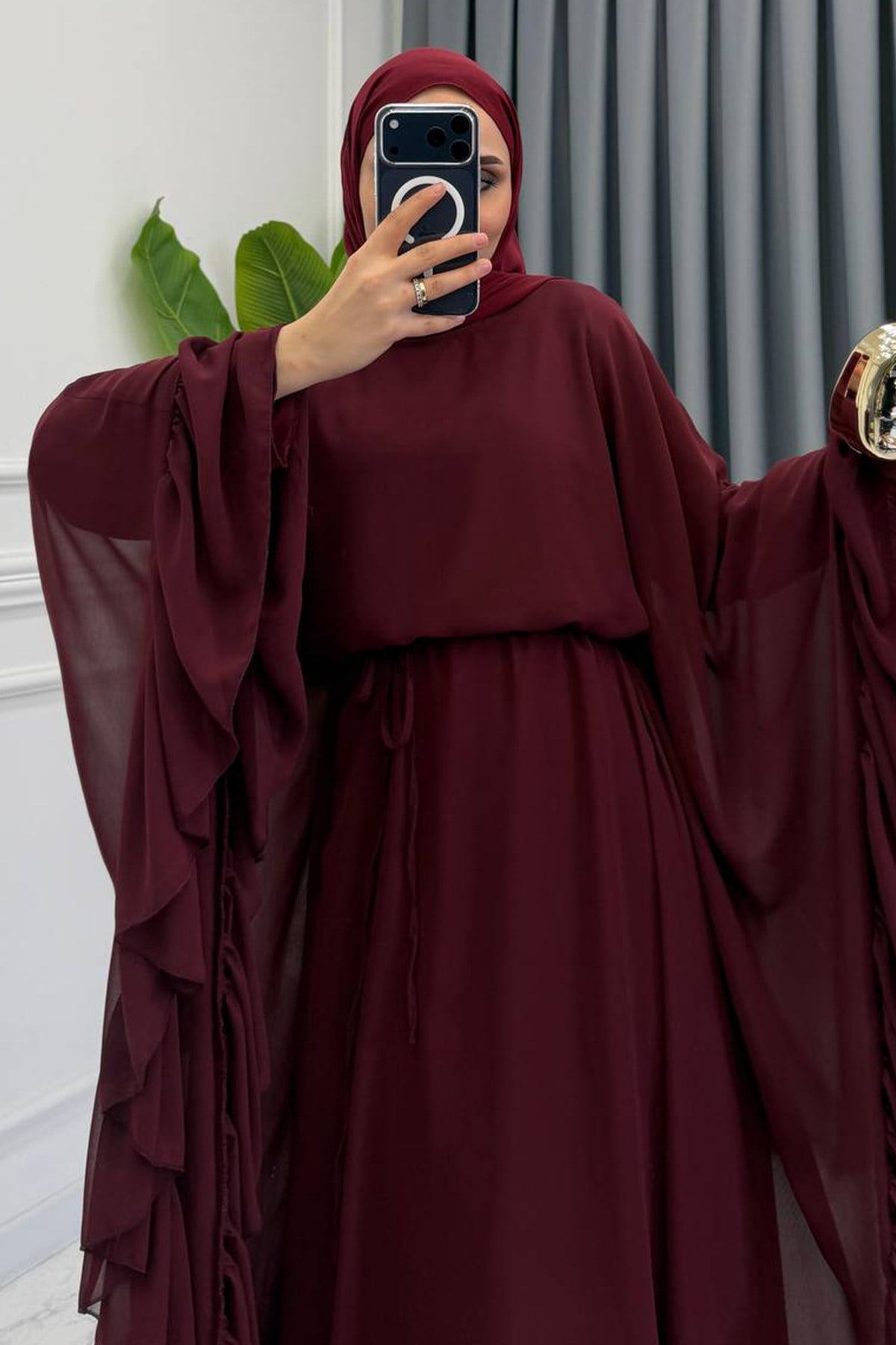 YARASA MODEL ELBİSE BORDO