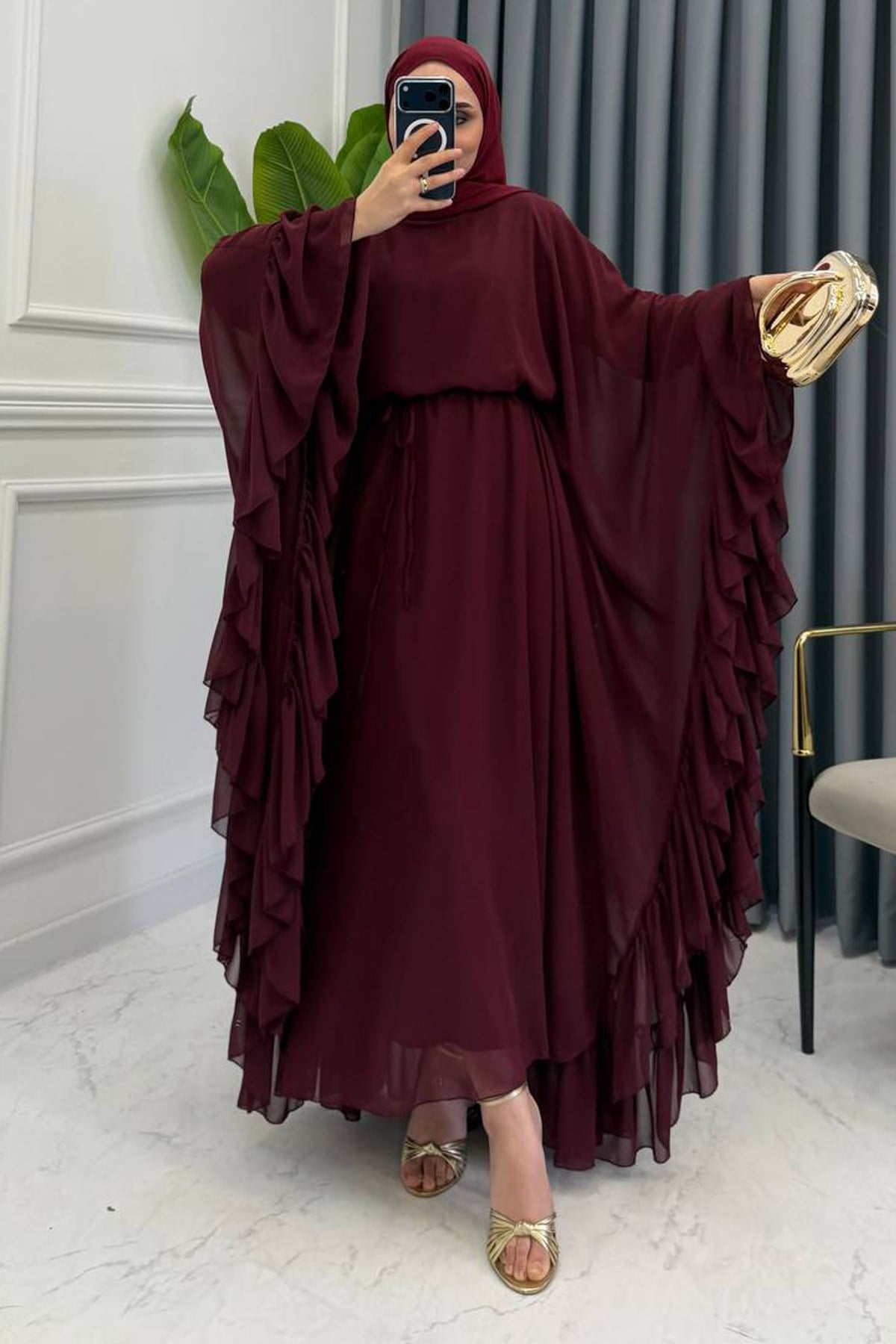 YARASA MODEL ELBİSE BORDO
