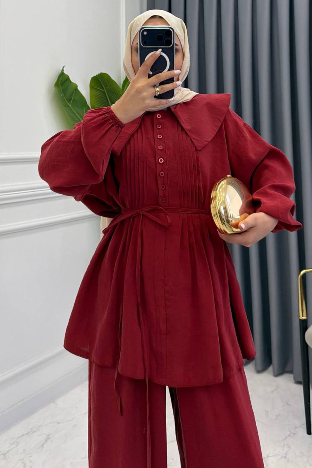 BEBE YAKA PİLELİ TAKIM KIRMIZI