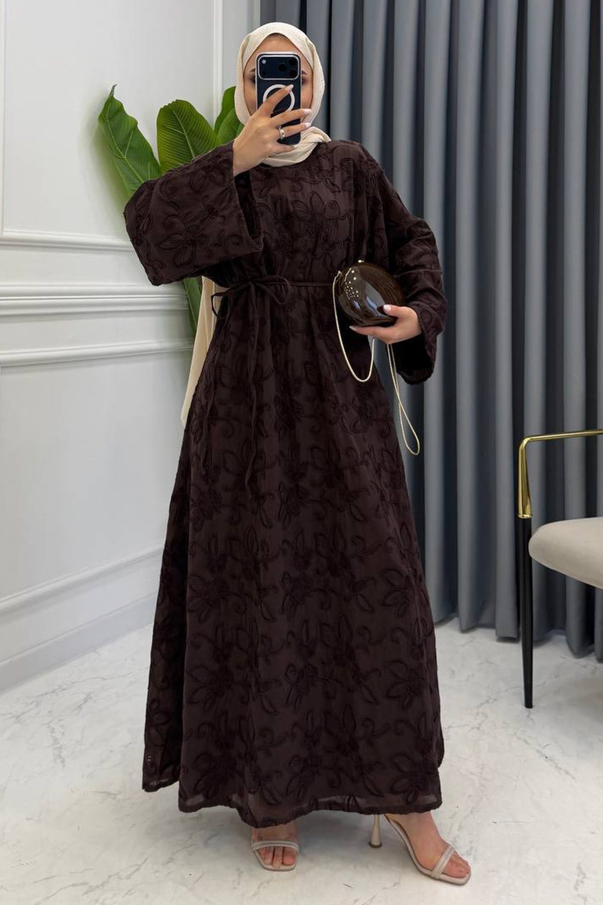 EDEN GÜPÜR ELBİSE KAHVE