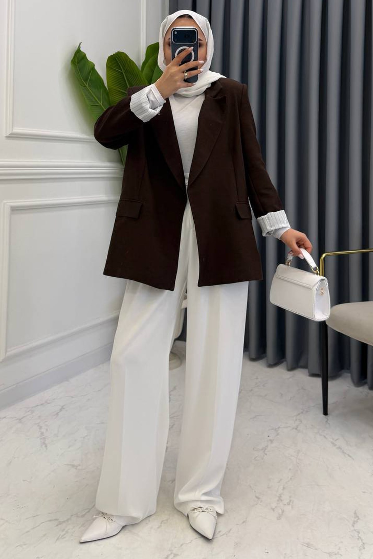 KETEN BLAZER CEKET KAHVE