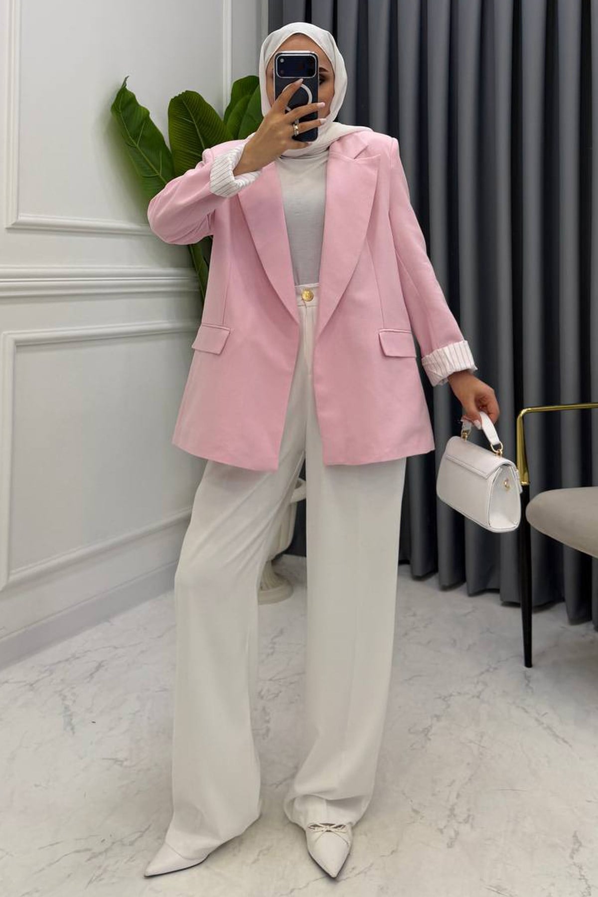 KETEN BLAZER CEKET PEMBE